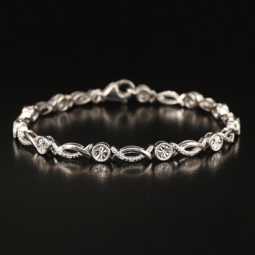 Sterling Diamond Fancy Link Bracelet