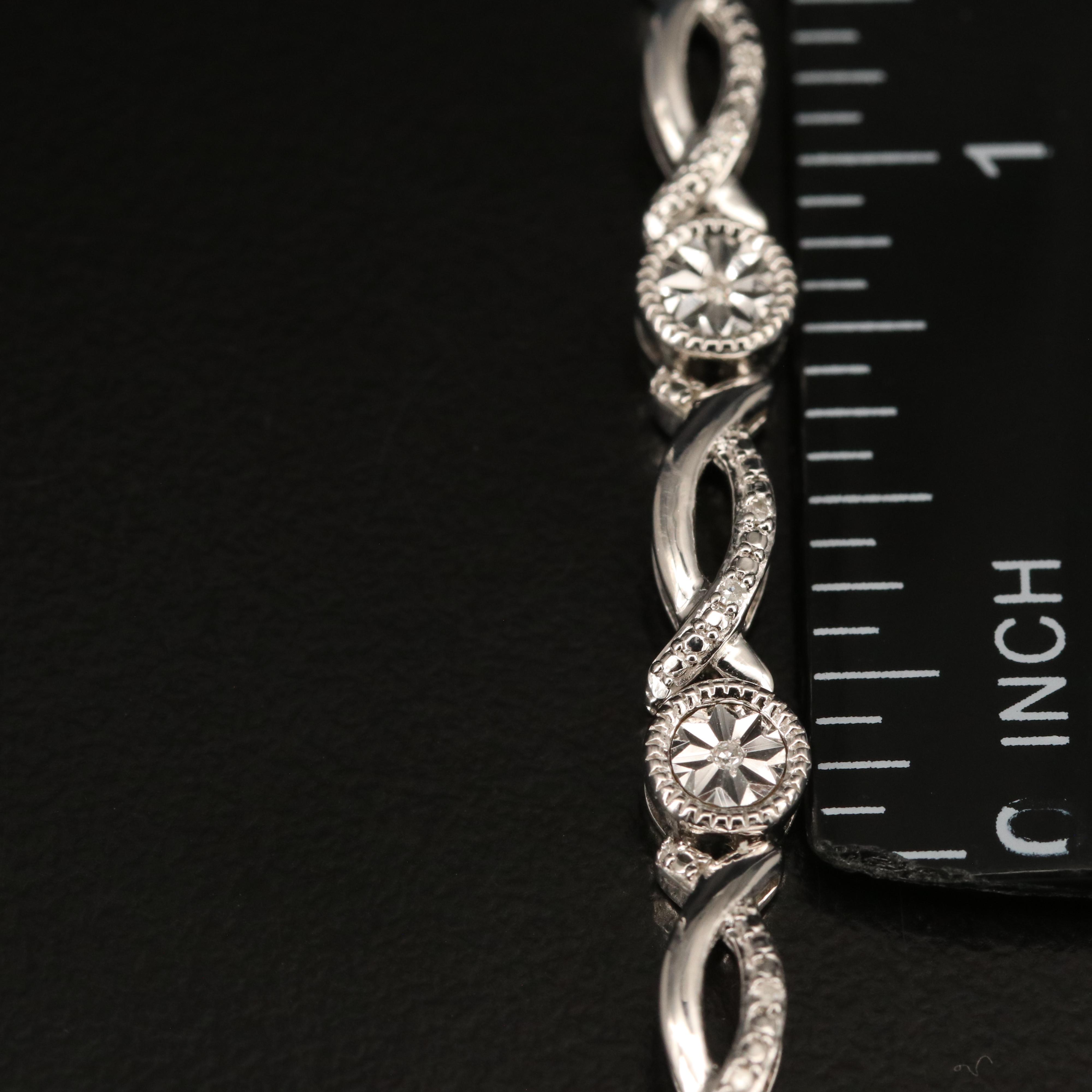 Sterling Diamond Fancy Link Bracelet