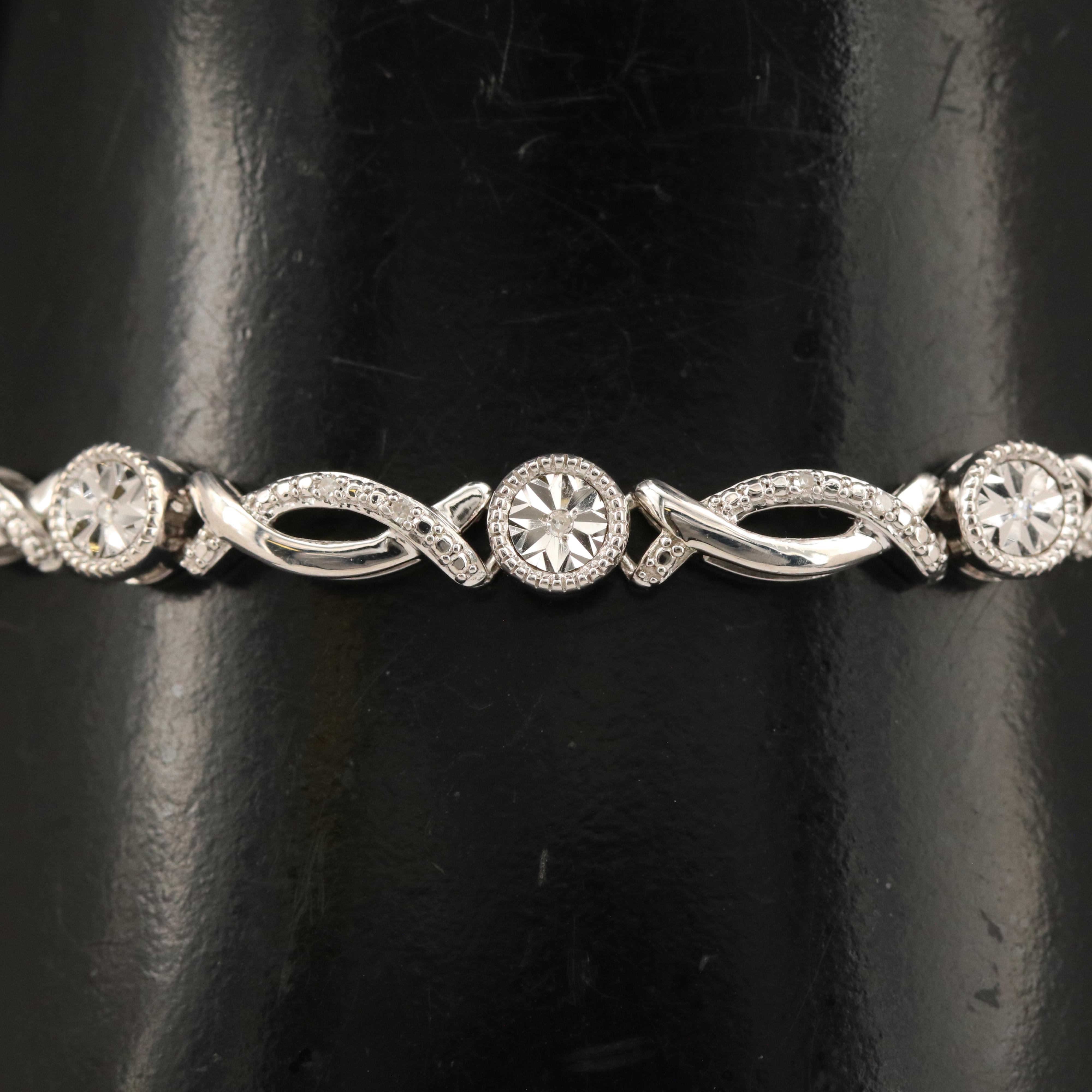 Sterling Diamond Fancy Link Bracelet