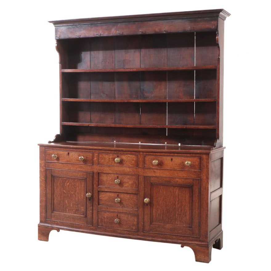 George III Oak Dresser with Plate Rack, Late 18th Century