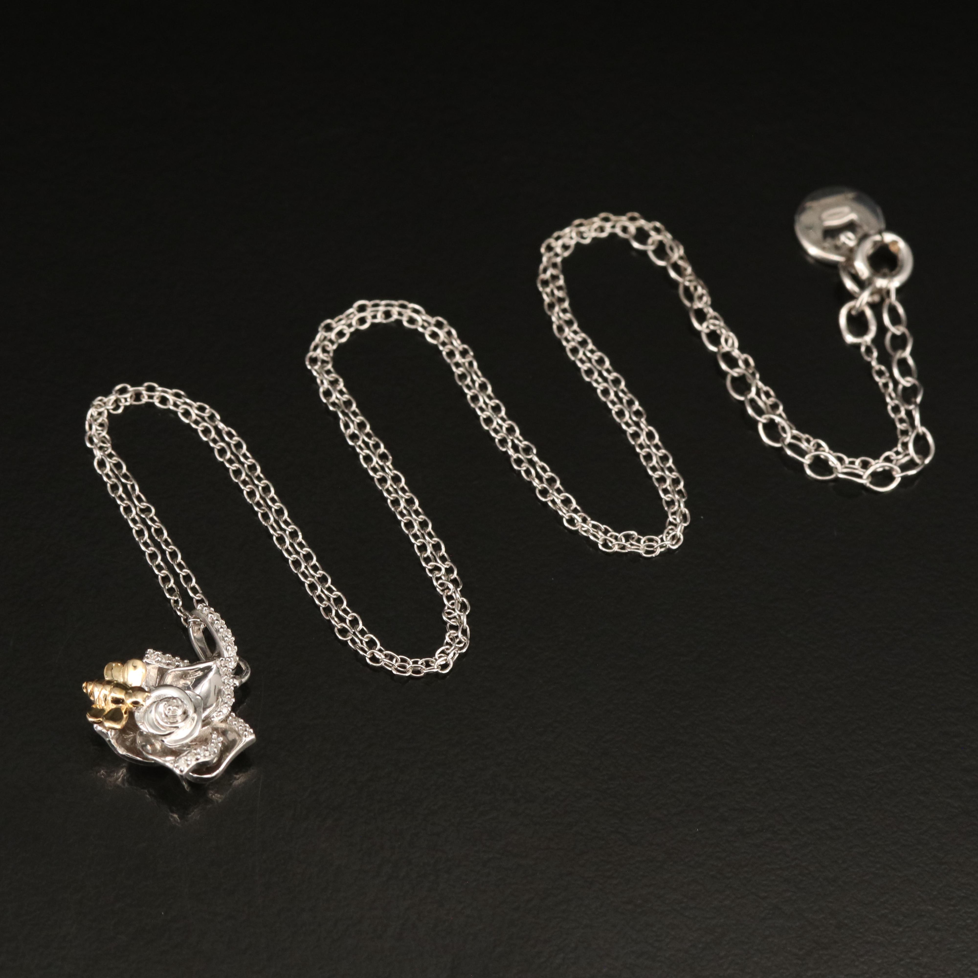 Hallmark Sterling Diamond Flower and Bee Pendant Necklace