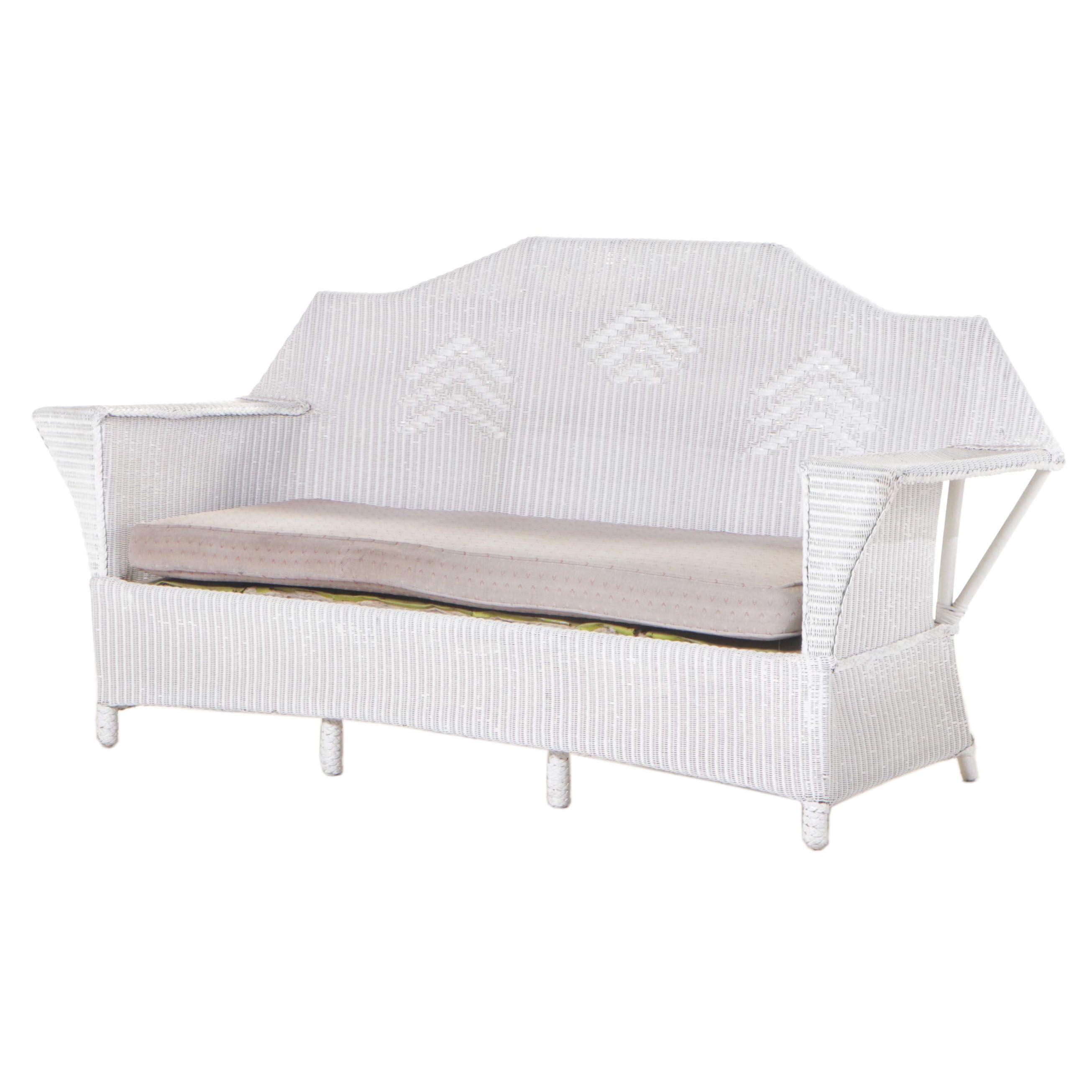 White-Painted Wicker Patio Sofa, Early 20th Century