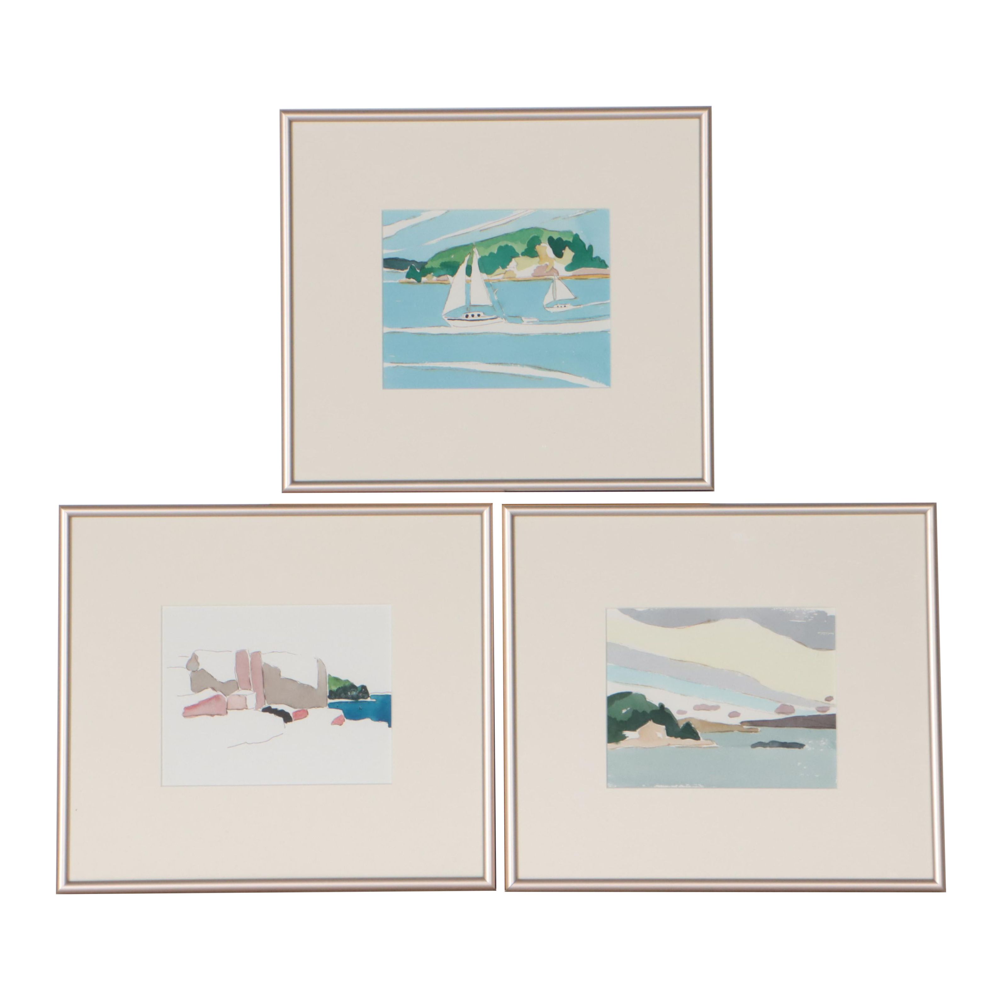 Robert Herrmann Watercolor Paintings of Coastal Scenes, Late 20th Century