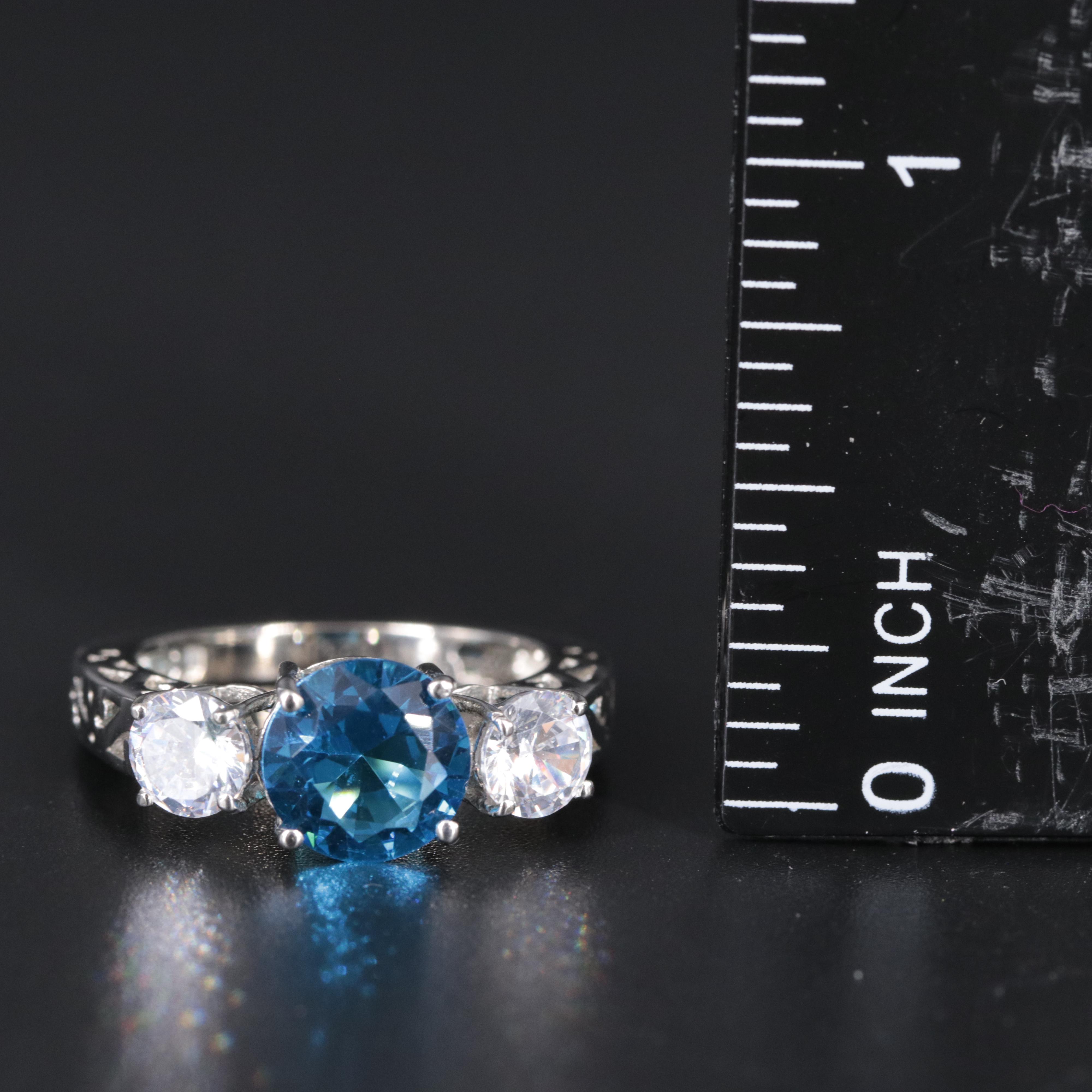 Sterling Silver Topaz and Cubic Zirconia Ring