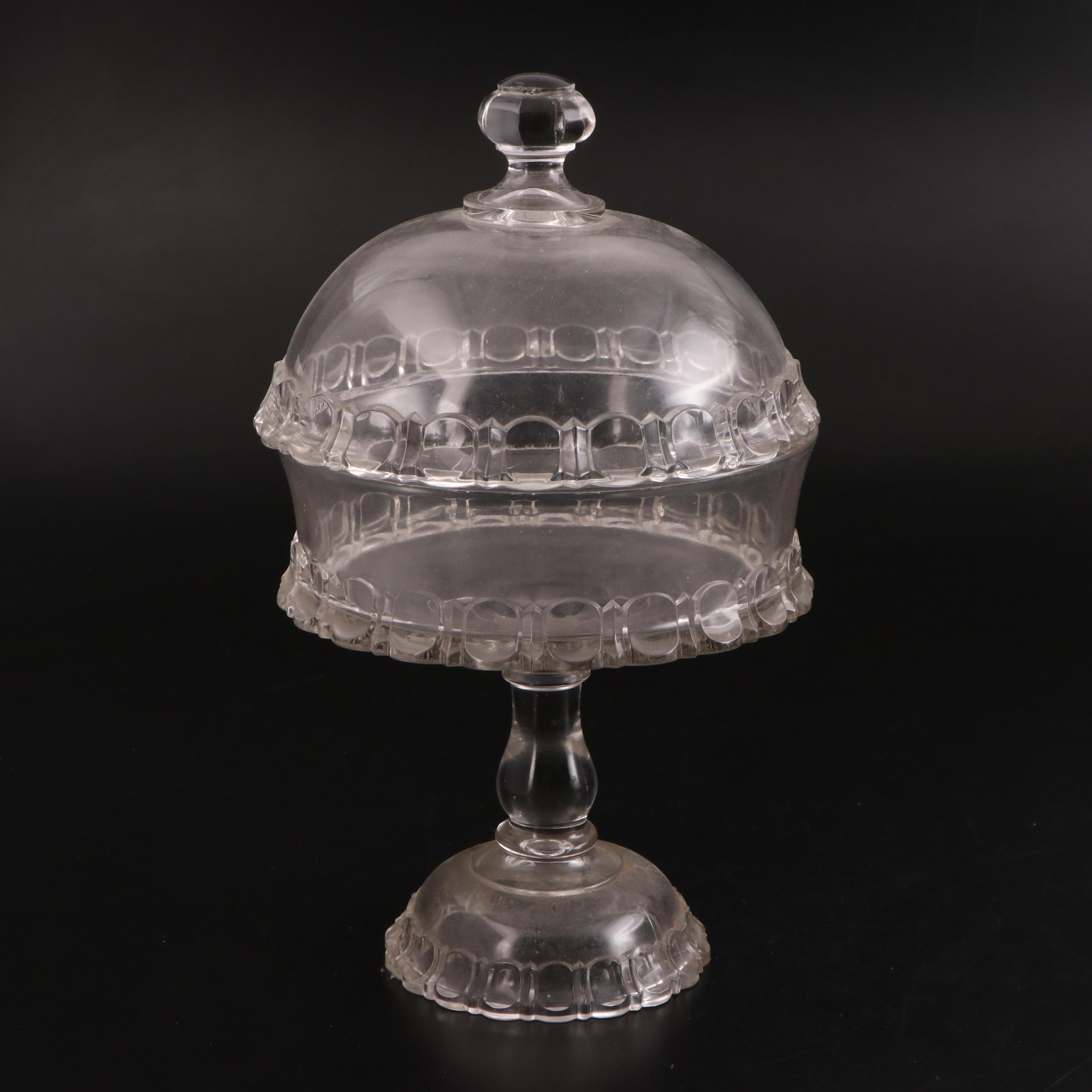 Adams & Co. "Apollo" Clear Pressed Glass Covered Compote with Other Cake Stand