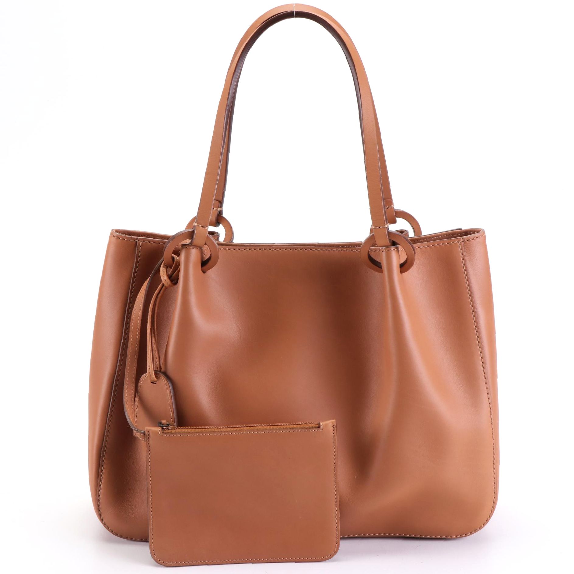 Gucci Small Ring Shopper Tote in Brown Calfskin Leather w/Zip Pouch