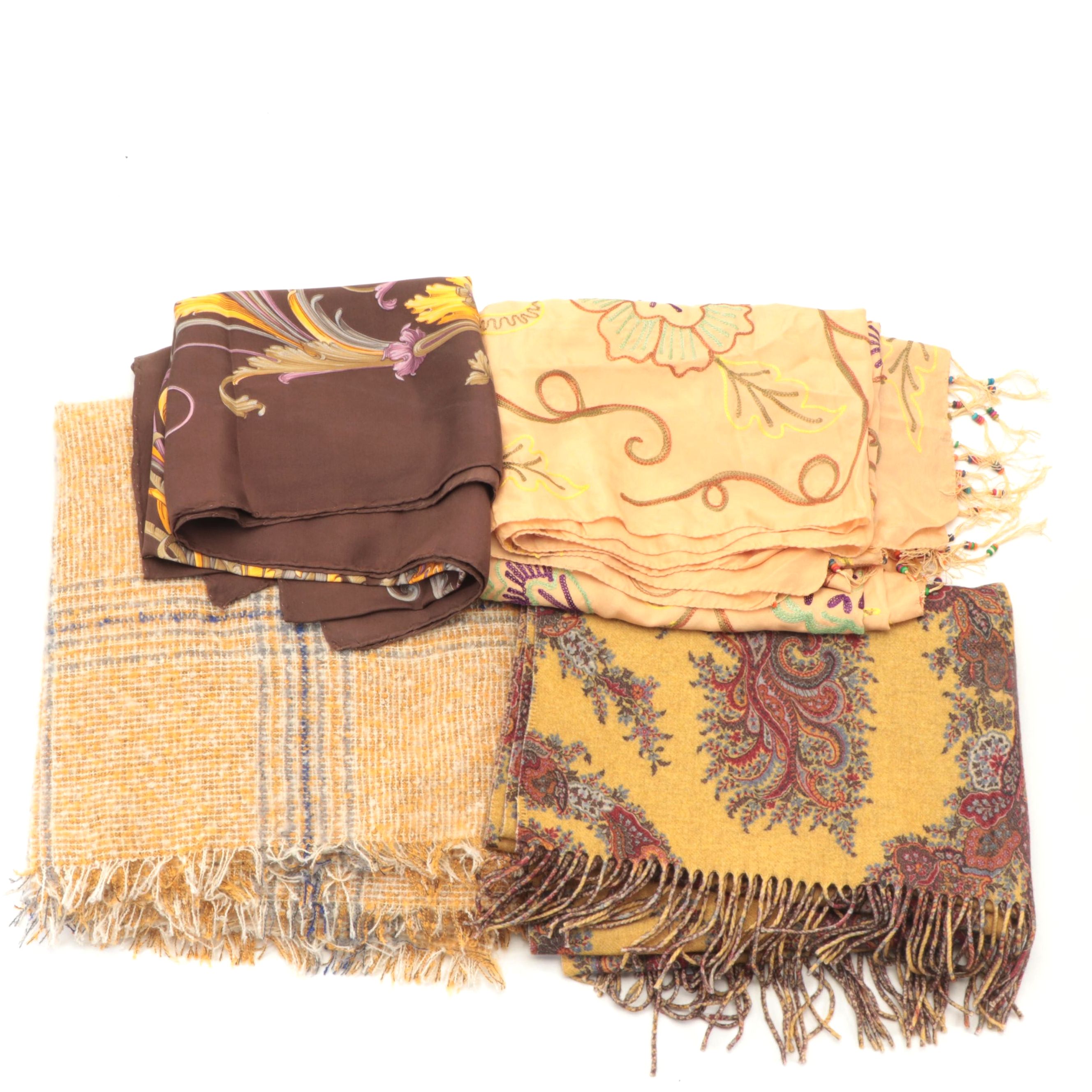 Wool-Cashmere Paisley Scarf with Other Printed Scarves
