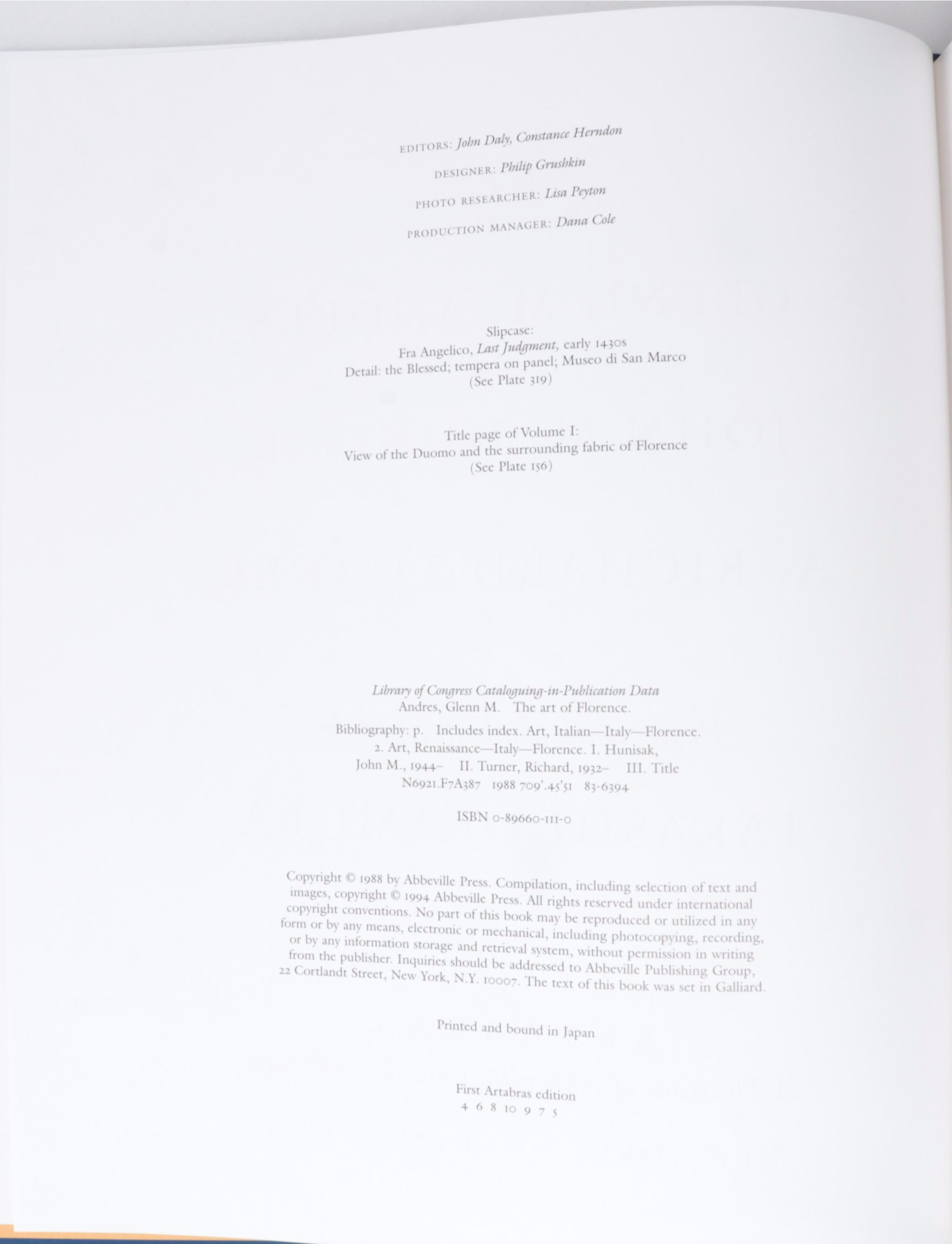 First Edition Thus "The Art of Florence" Two Volume Set by Glenn Andres