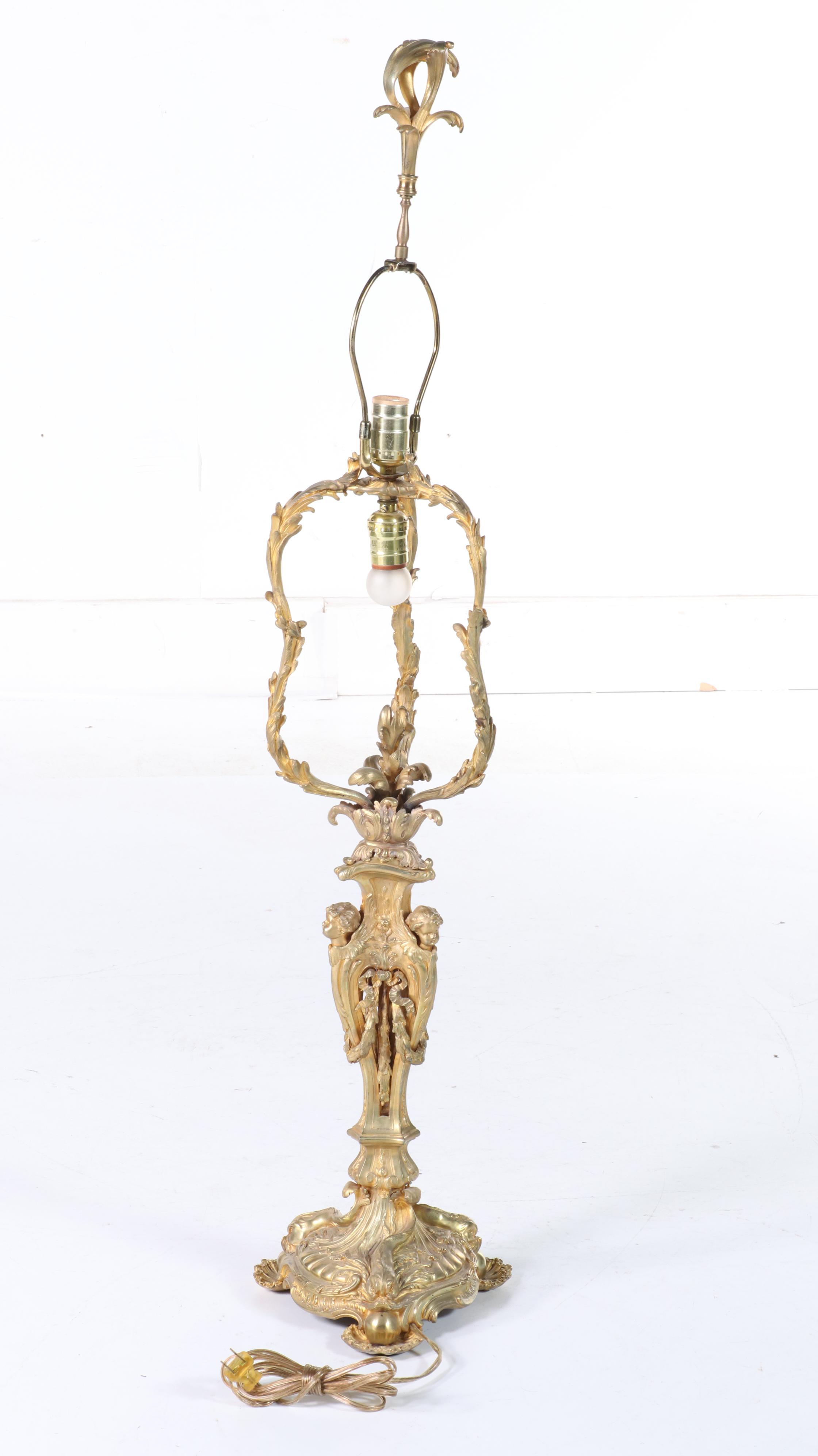 Baroque Style Gilt Metal Table Lamp, Mid to Late 20th Century