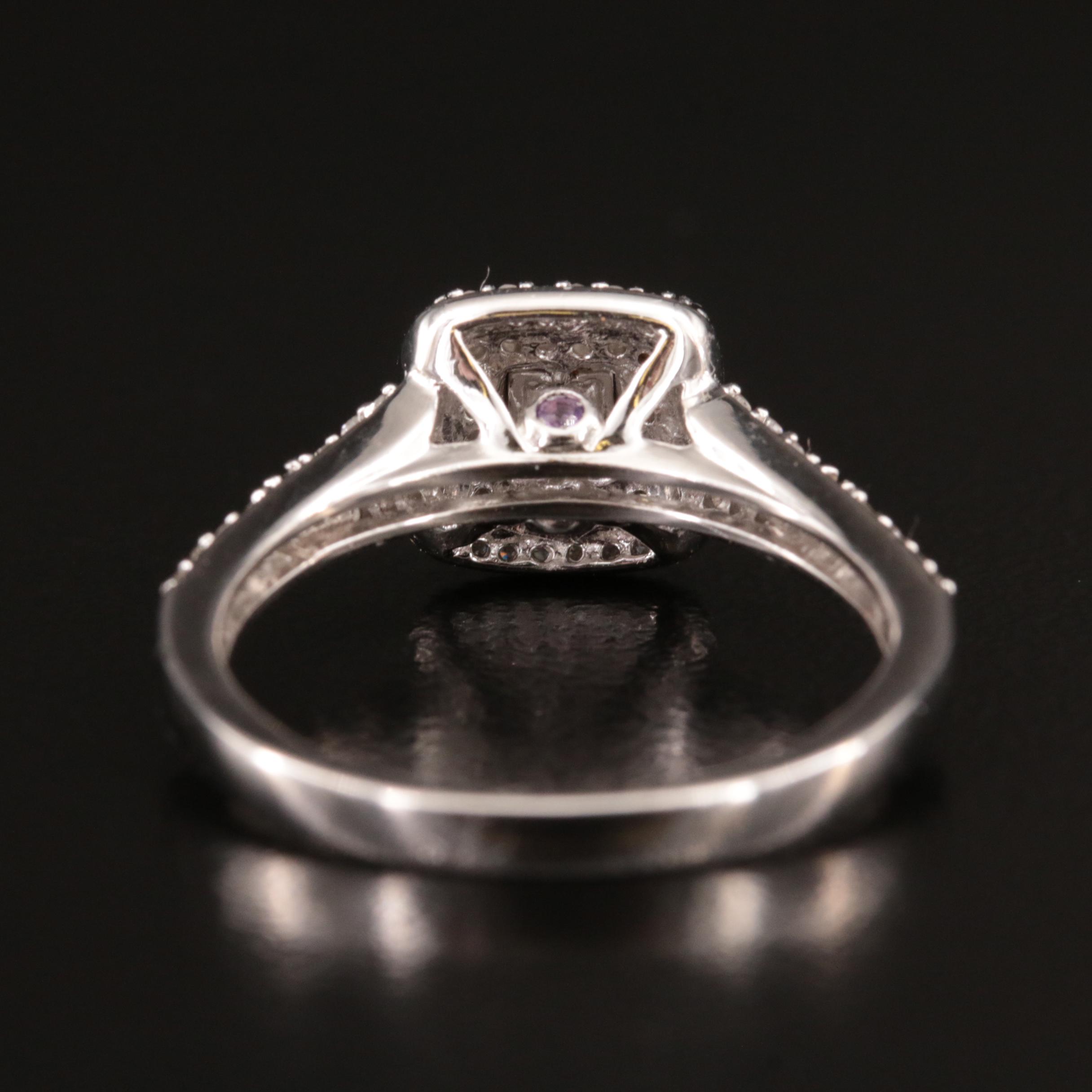 Sterling Diamond Square Halo Ring