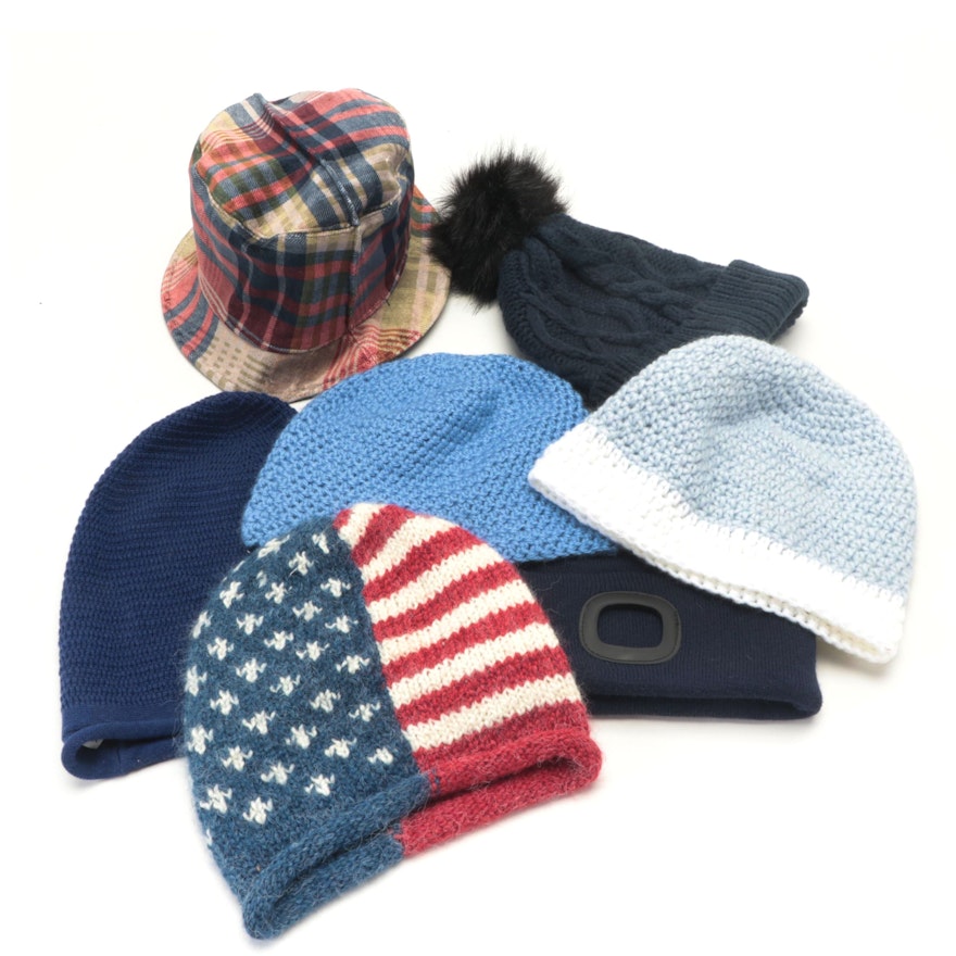 Anthony Peto Plaid Bucket Hat with Echo and Other Knit Beanies