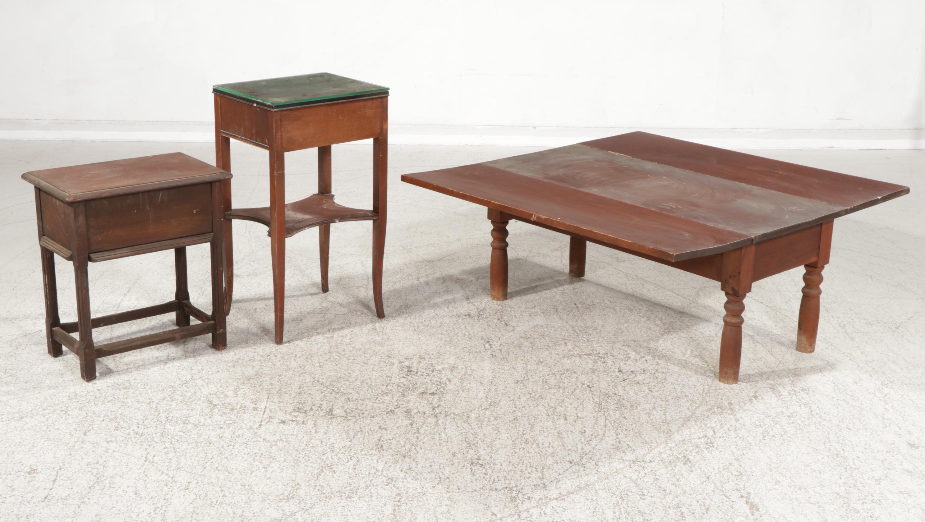 Primitive Drop Leaf Coffee Table, Rway Mahogany End Table and Other Side Table