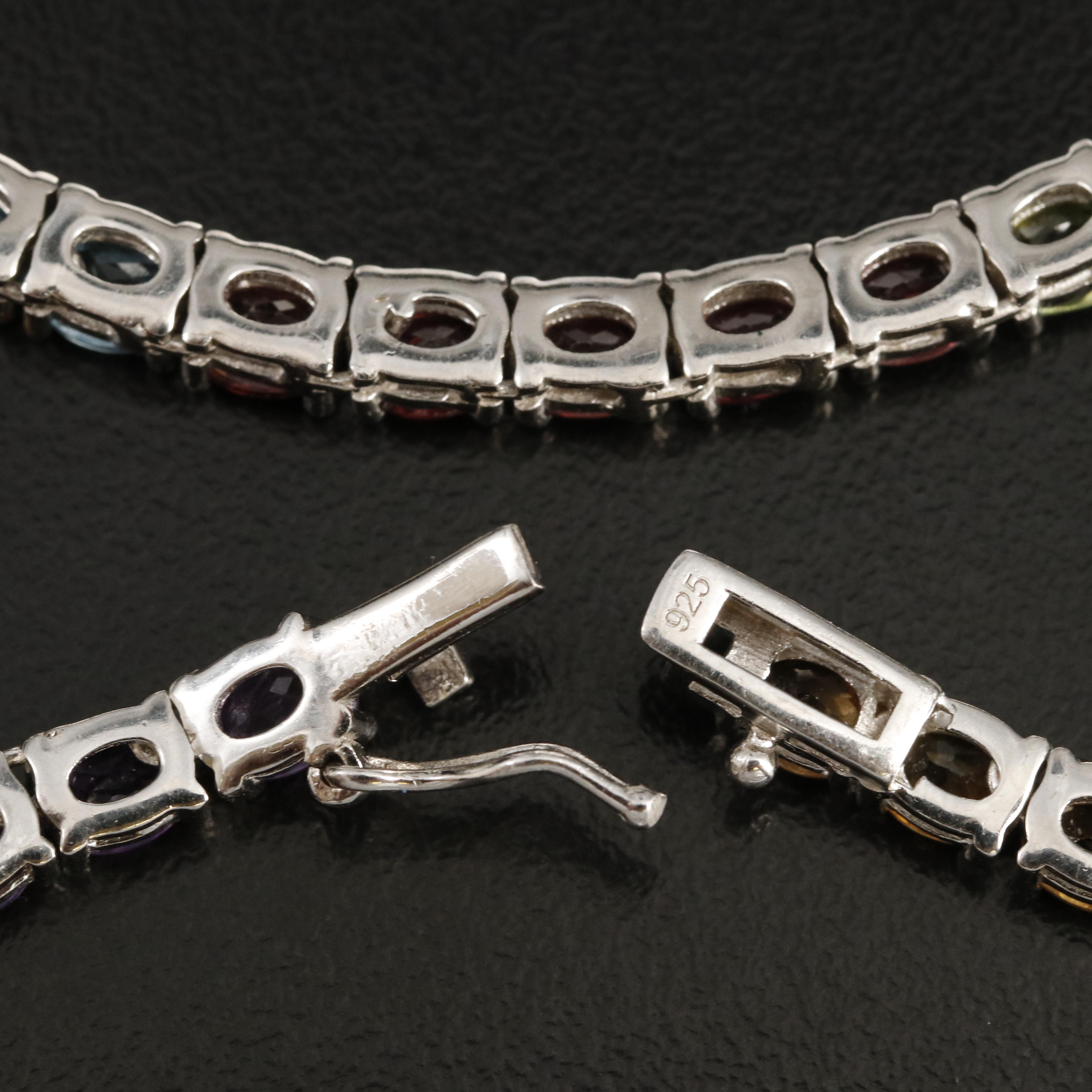 Sterling Amethyst, Peridot and Gemstone Rivière Necklace