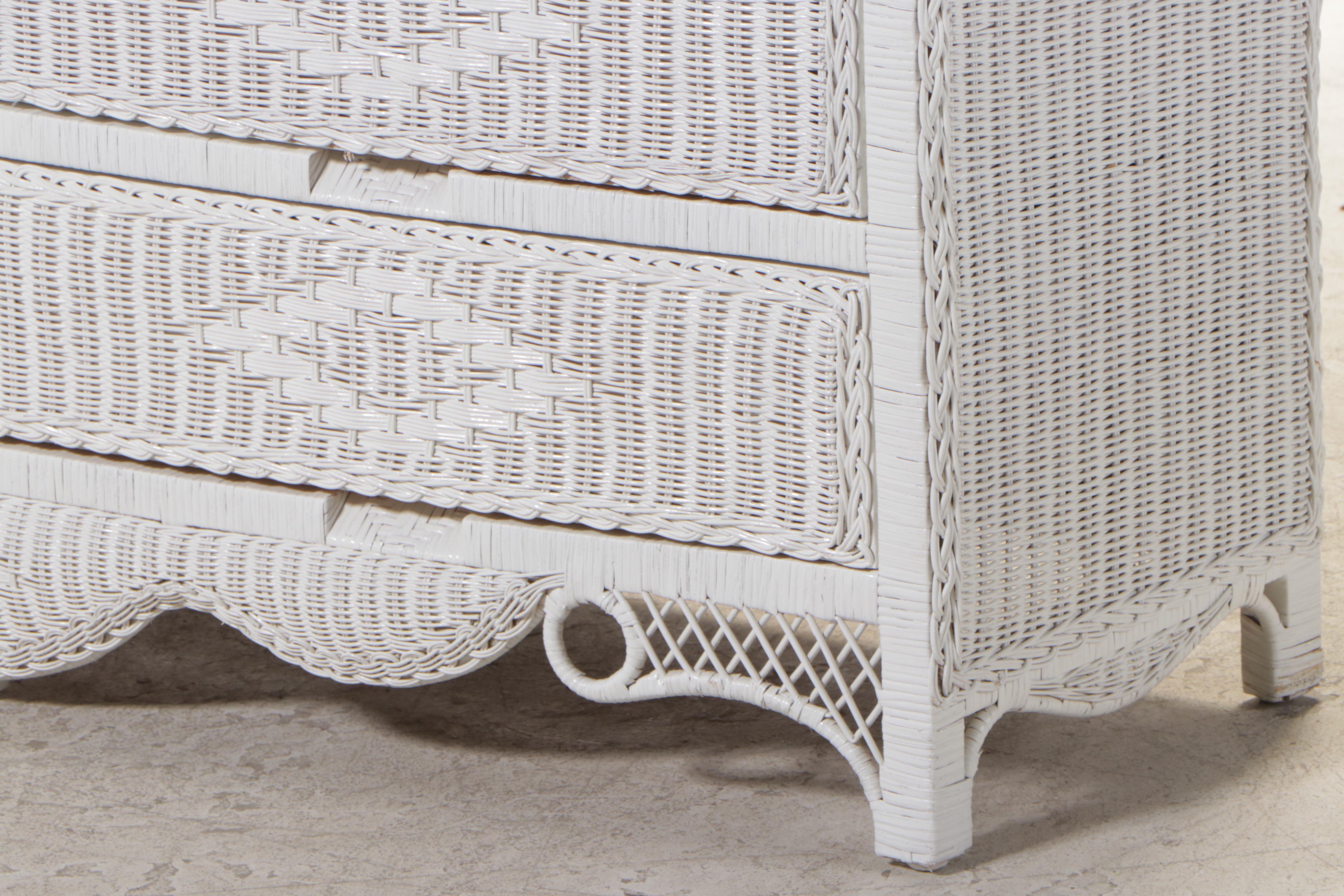 White-Painted Wicker Seven-Drawer Serpentine-Front Chest, Late 20th Century