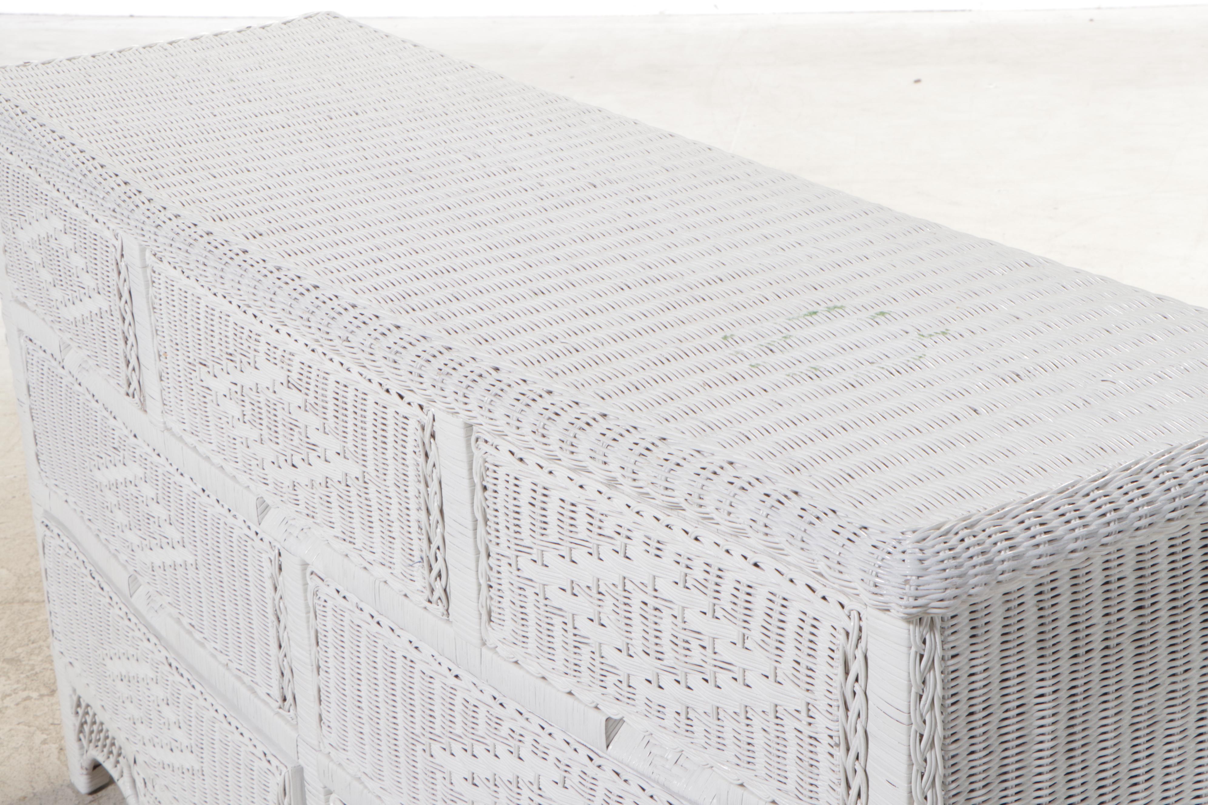 White-Painted Wicker Seven-Drawer Serpentine-Front Chest, Late 20th Century