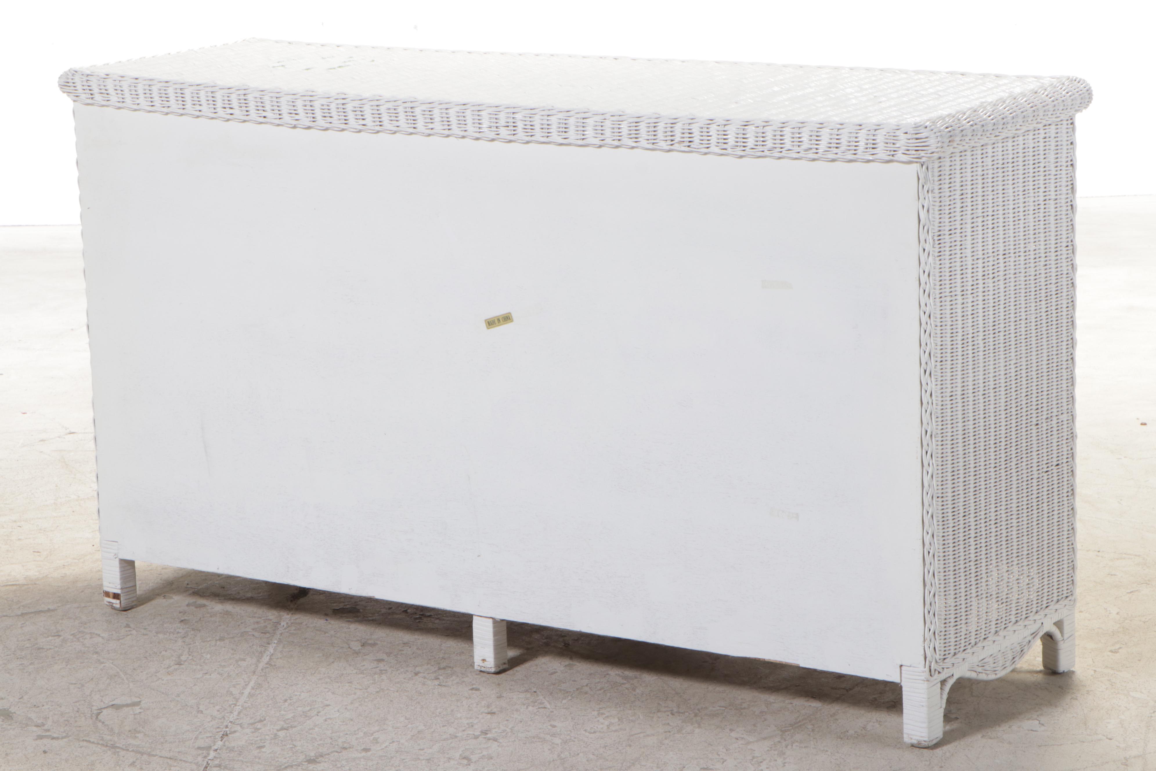 White-Painted Wicker Seven-Drawer Serpentine-Front Chest, Late 20th Century