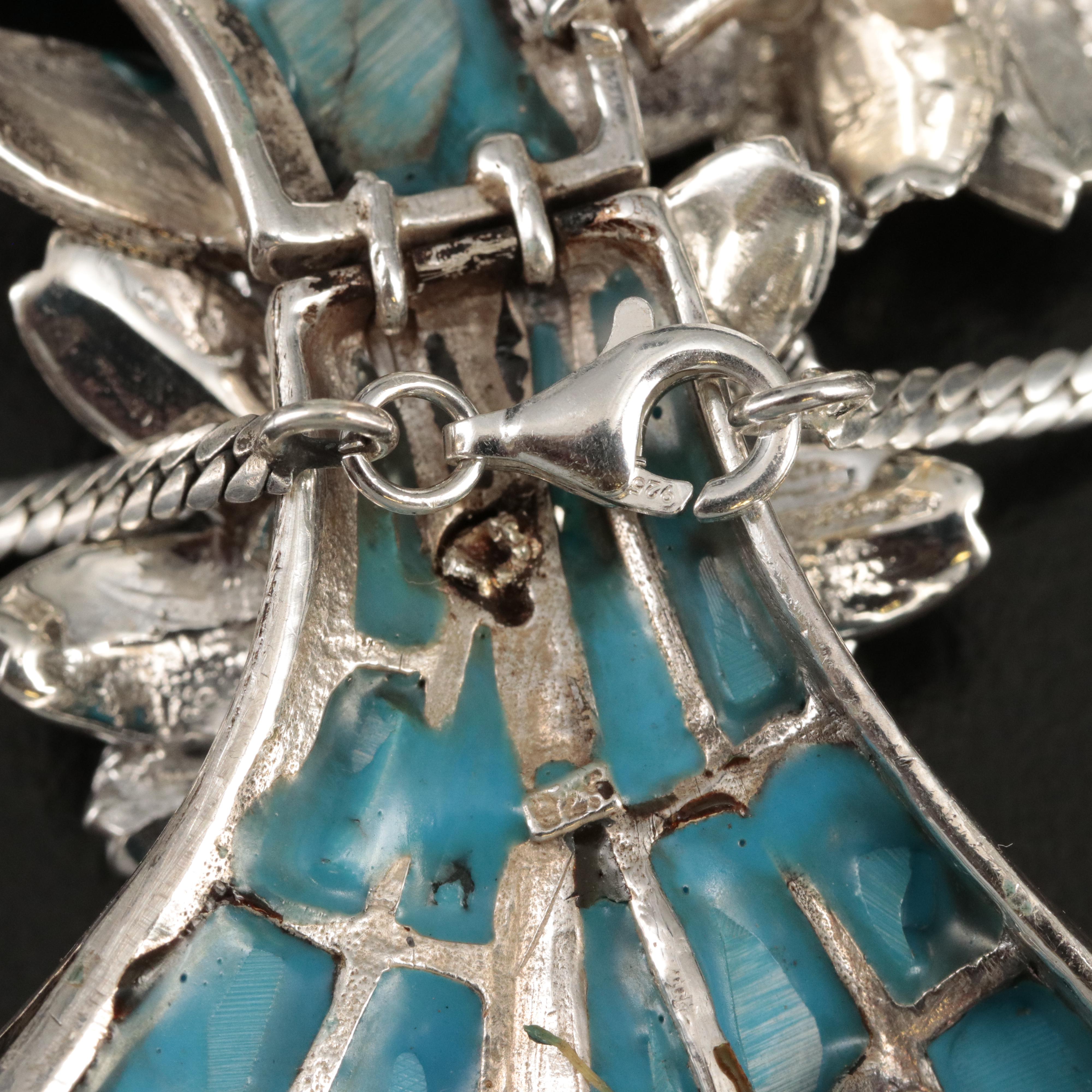 Sterling Faux Turquoise and Marcasite Bouquet Necklace