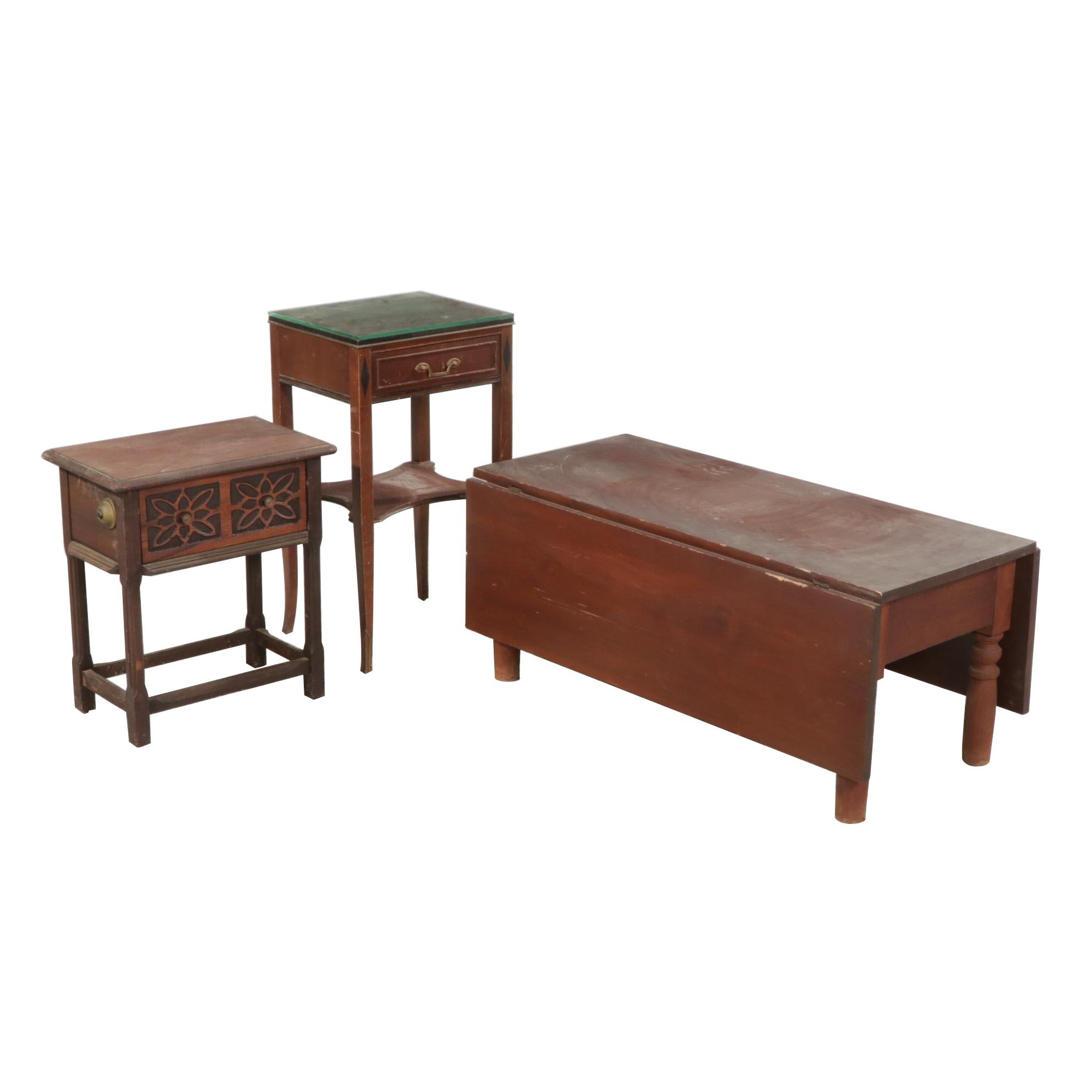 Primitive Drop Leaf Coffee Table, Rway Mahogany End Table and Other Side Table