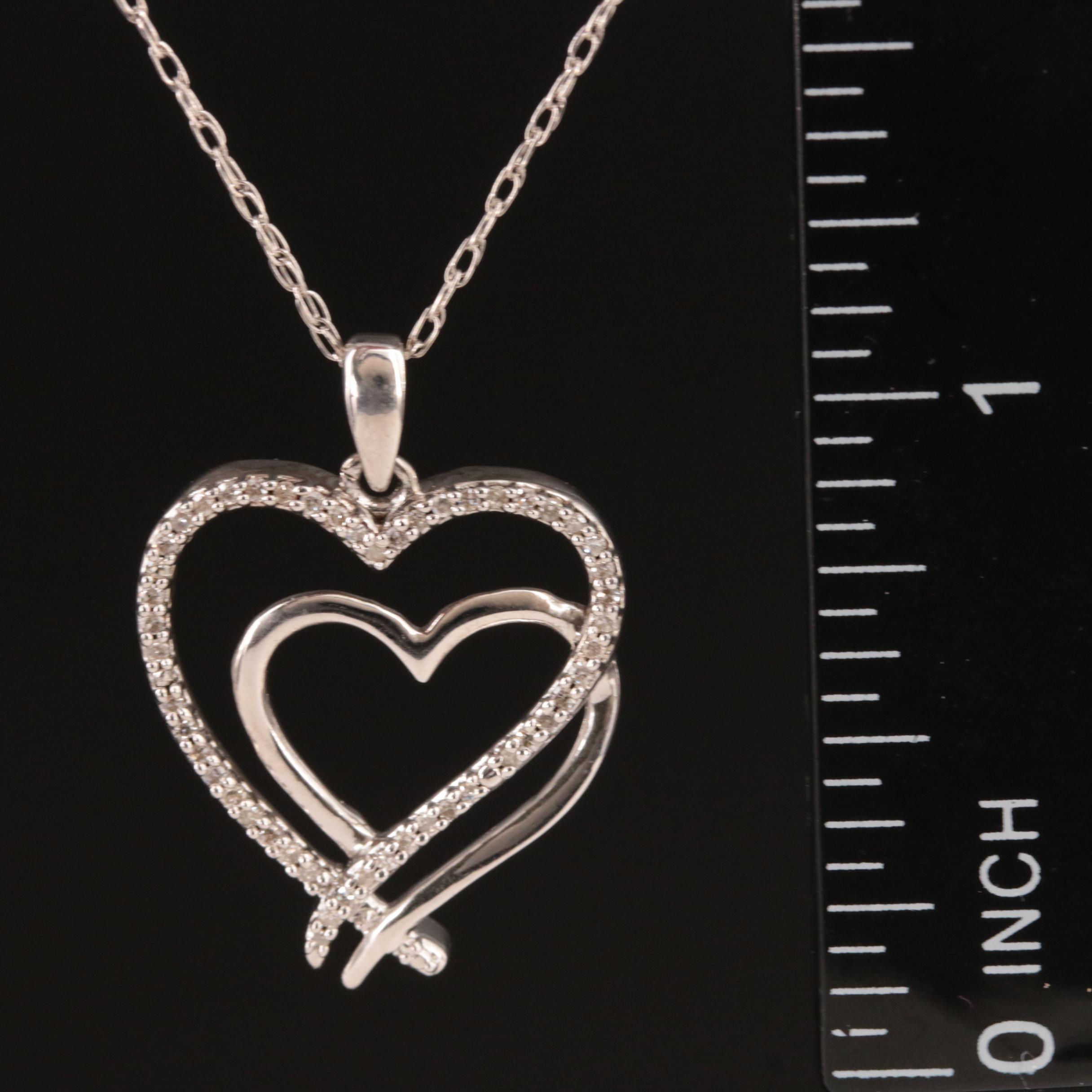Sterling and Diamond Double Heart Pendant Necklace