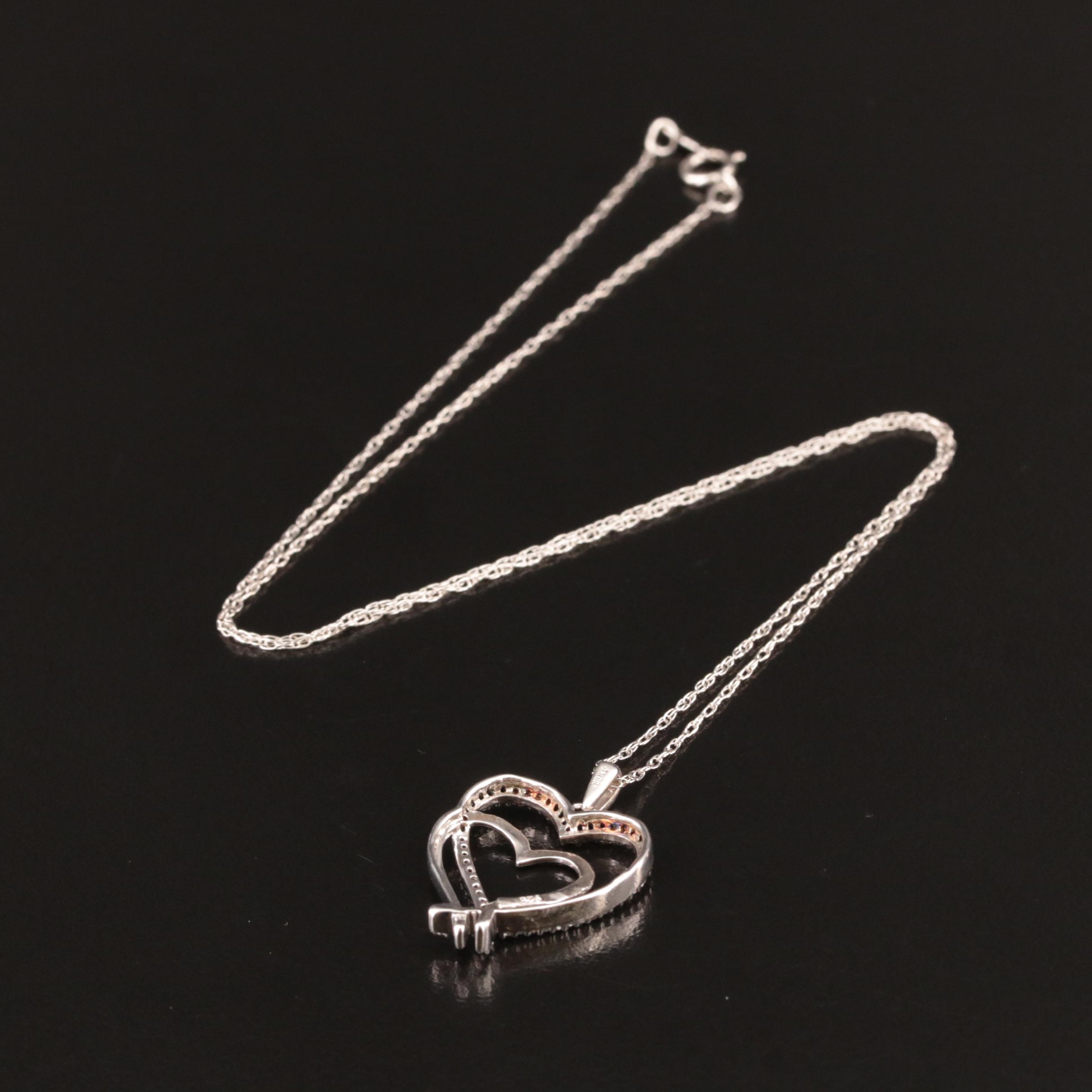 Sterling and Diamond Double Heart Pendant Necklace
