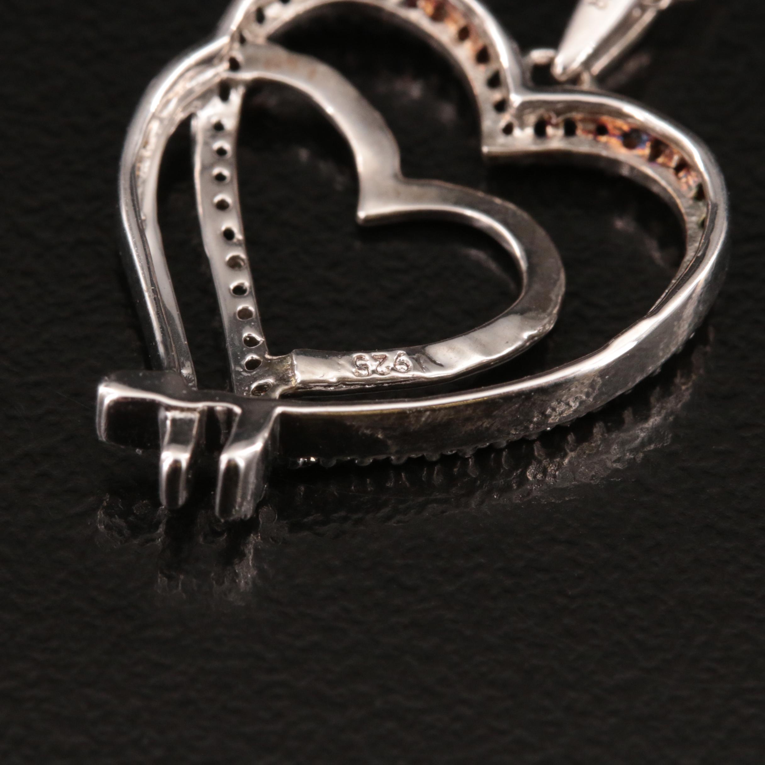 Sterling and Diamond Double Heart Pendant Necklace