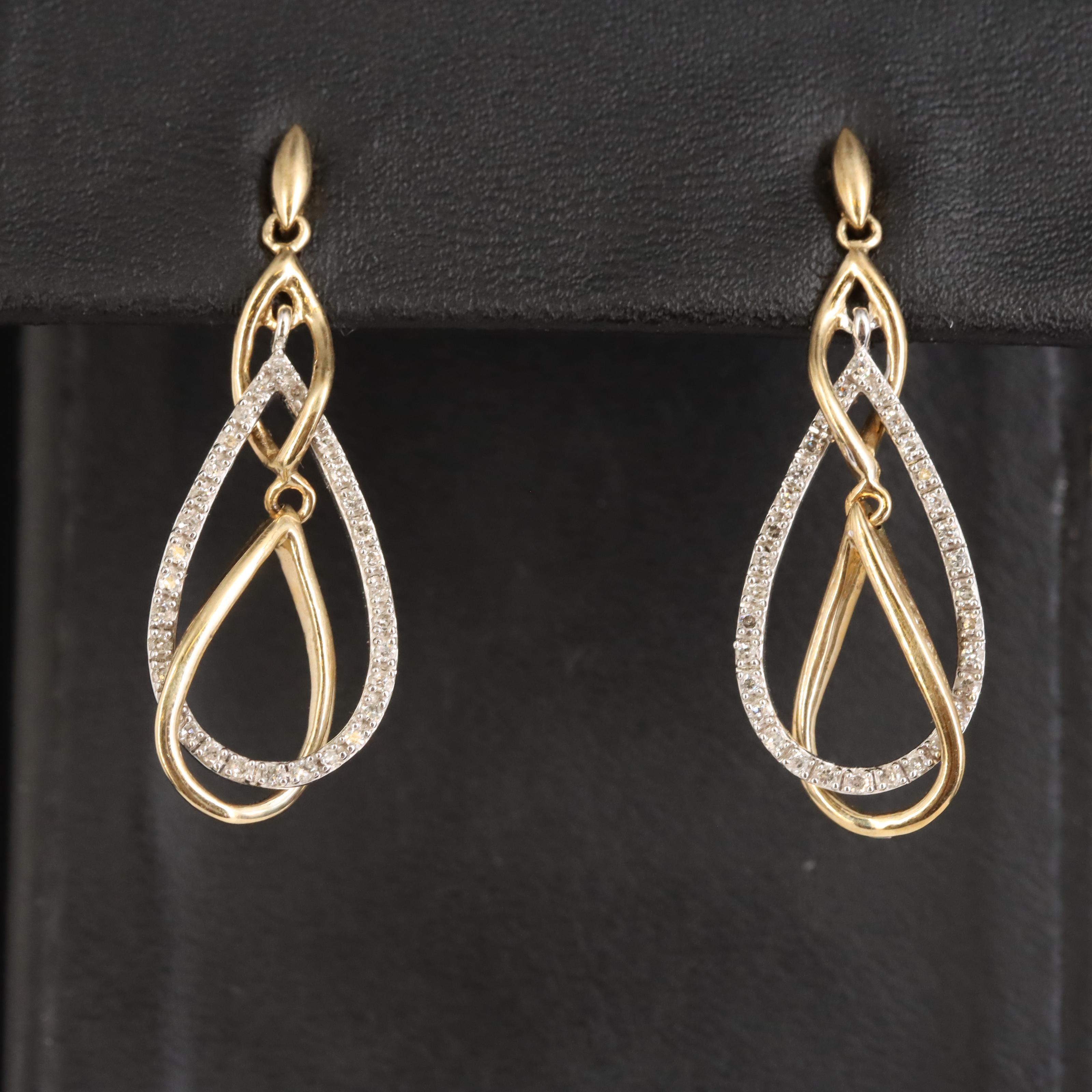 10K Two-Tone 0.25 CTW Diamond Teardrop Earrings