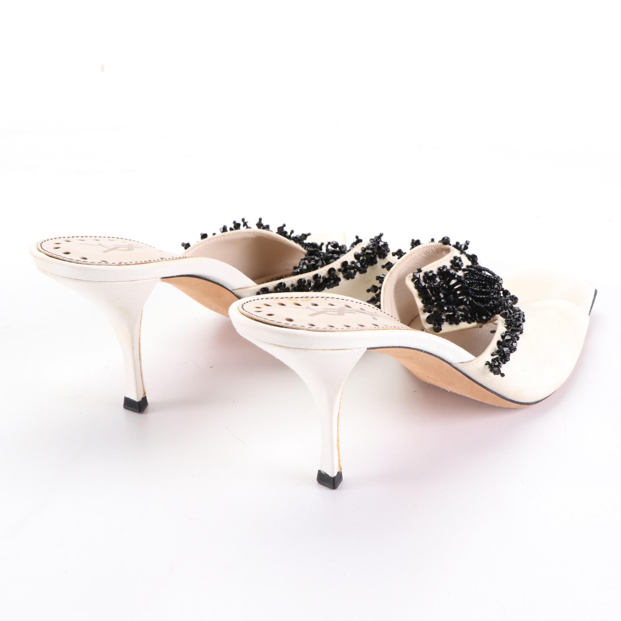 Yves Saint Laurent Slides in Silk with Beading