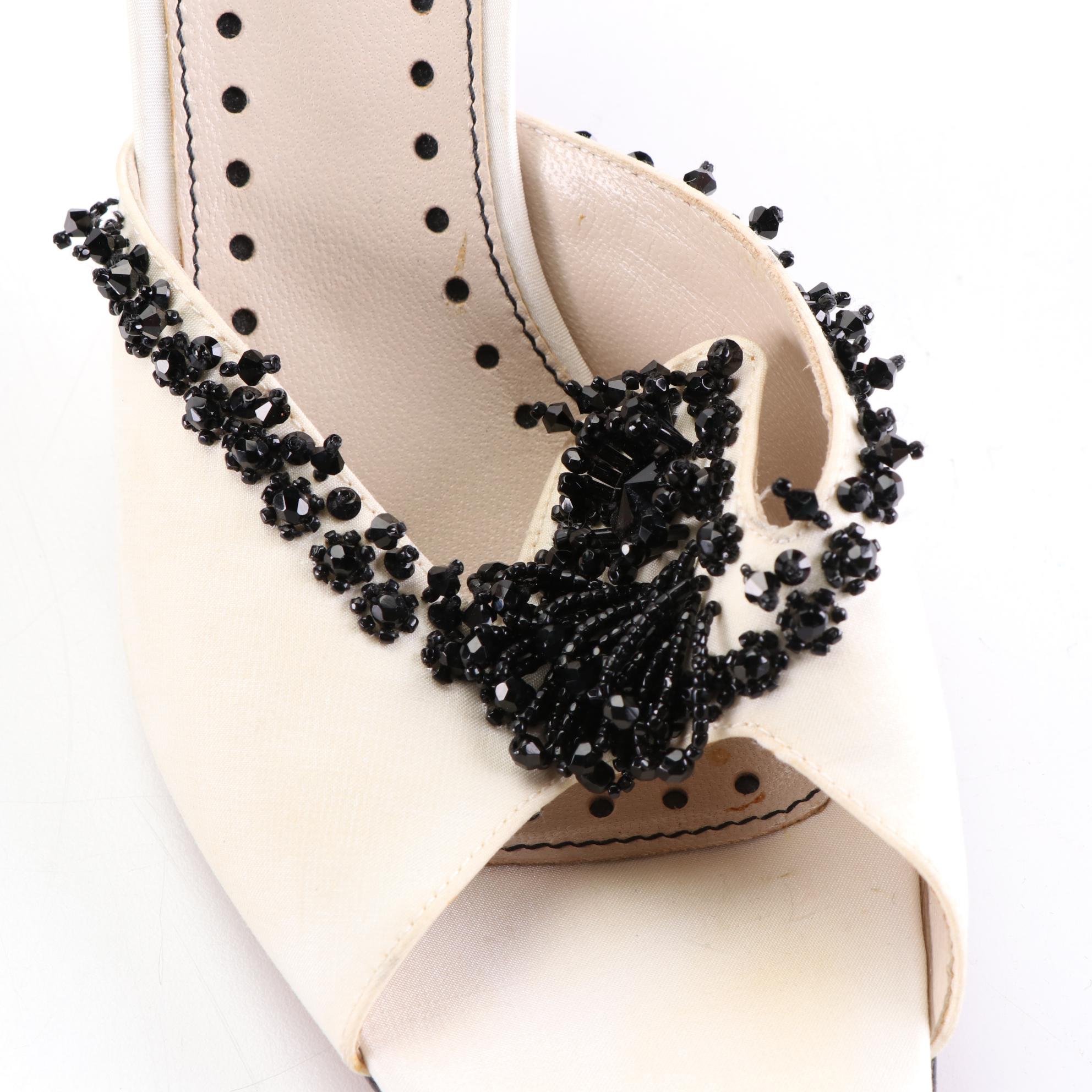 Yves Saint Laurent Slides in Silk with Beading