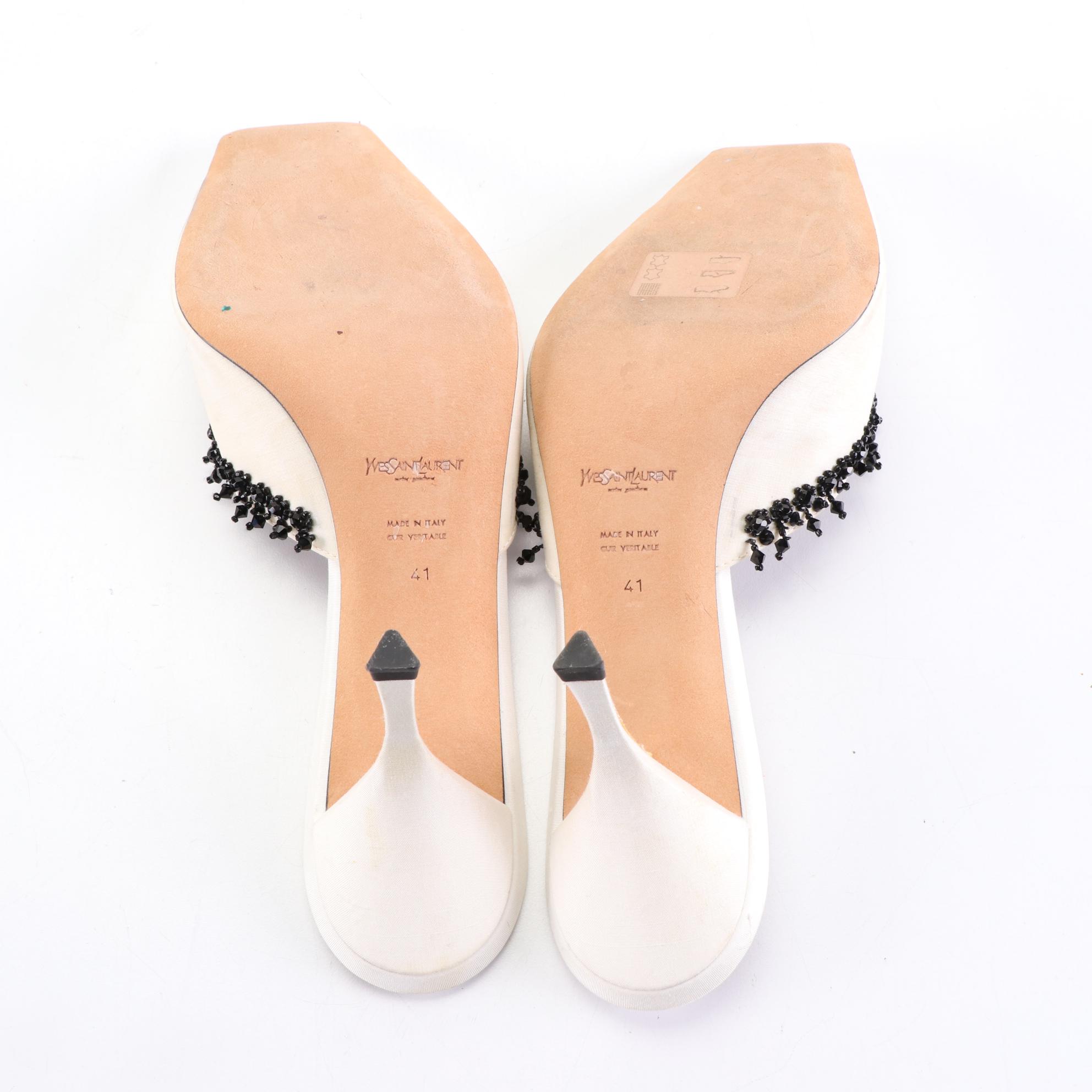 Yves Saint Laurent Slides in Silk with Beading