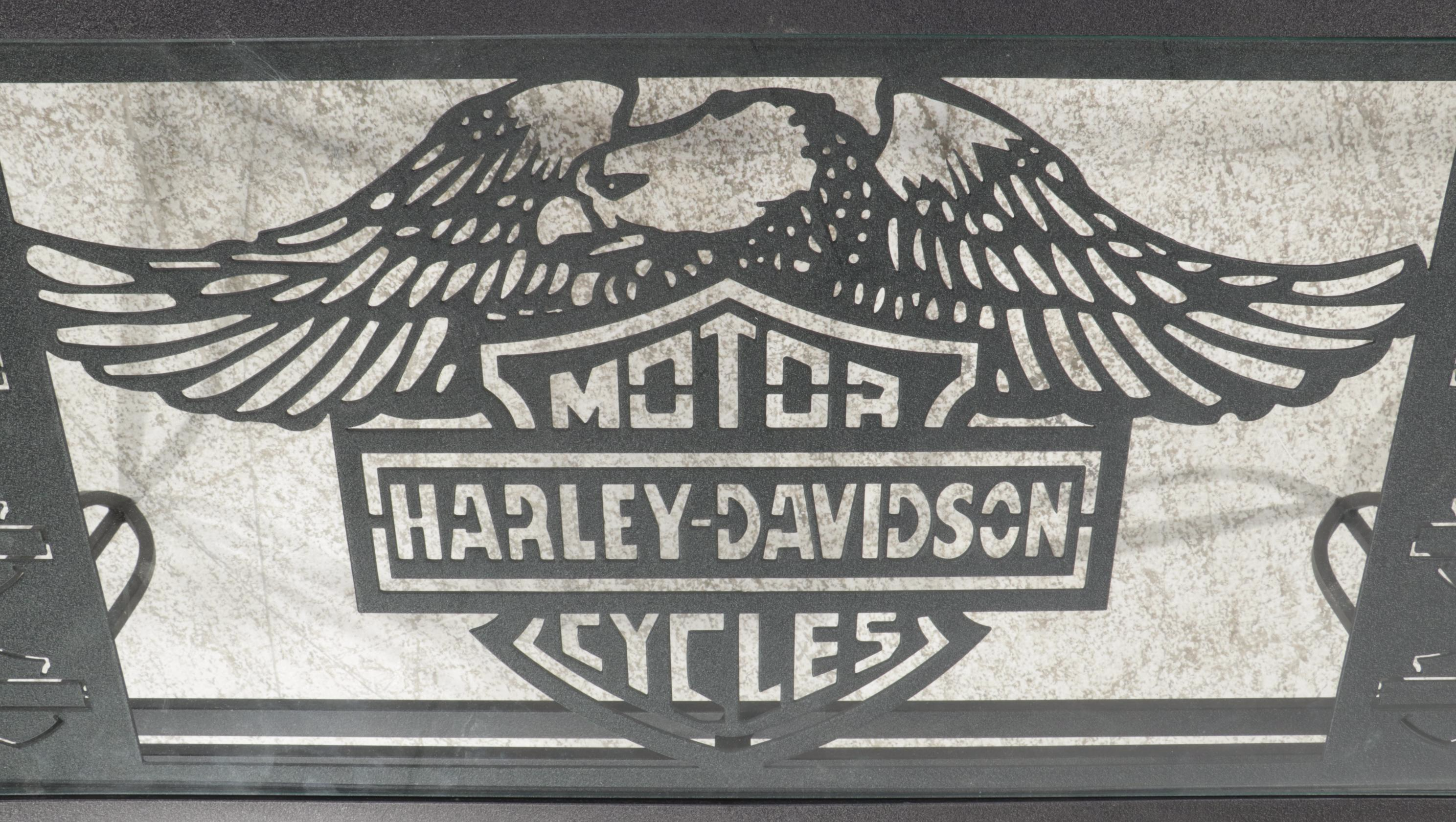 Harley-Davidson Metal Cut-Out and Glass Top Coffee and End Table