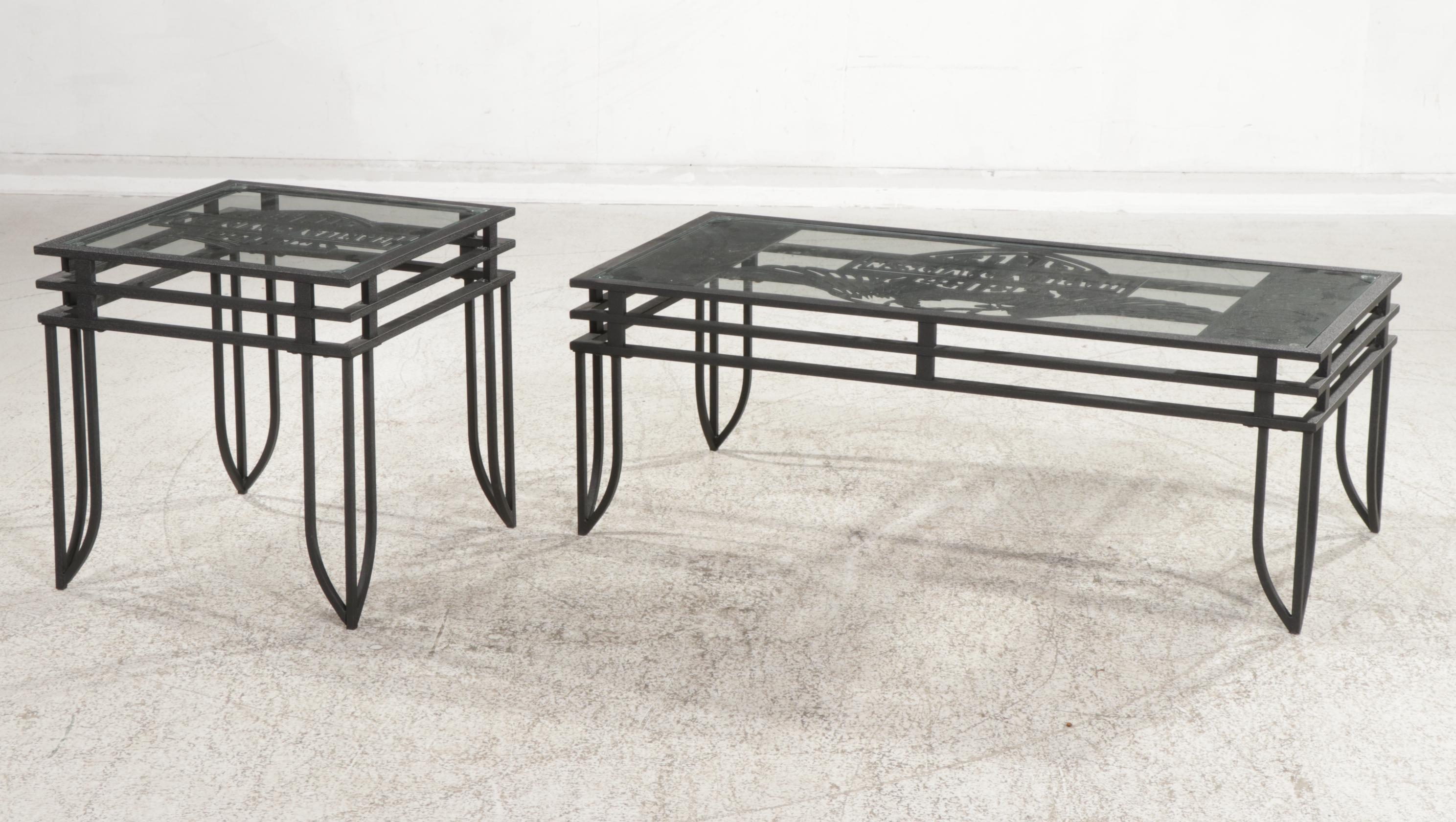 Harley-Davidson Metal Cut-Out and Glass Top Coffee and End Table