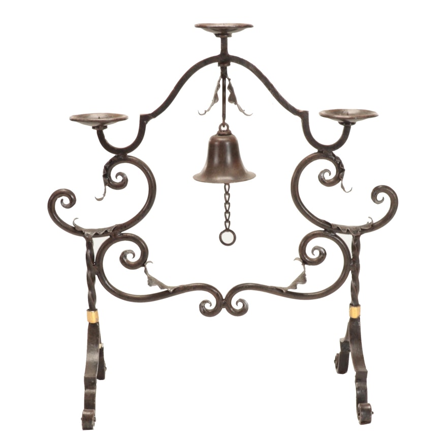 Metal Scrollwork Candle Prick and Bell Stand