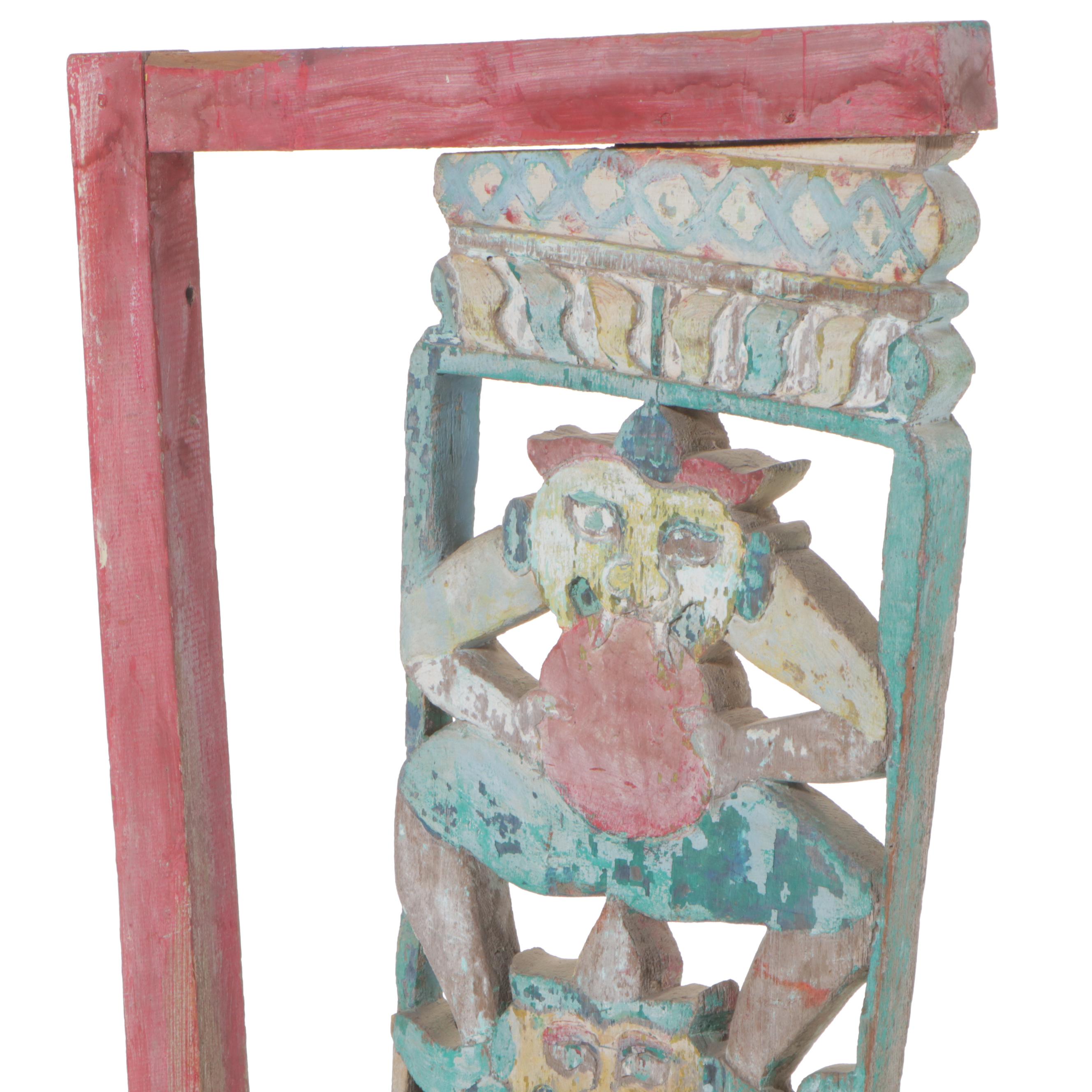 Burmese Teak Buddhist Temple Corbel, Mid-20th Century