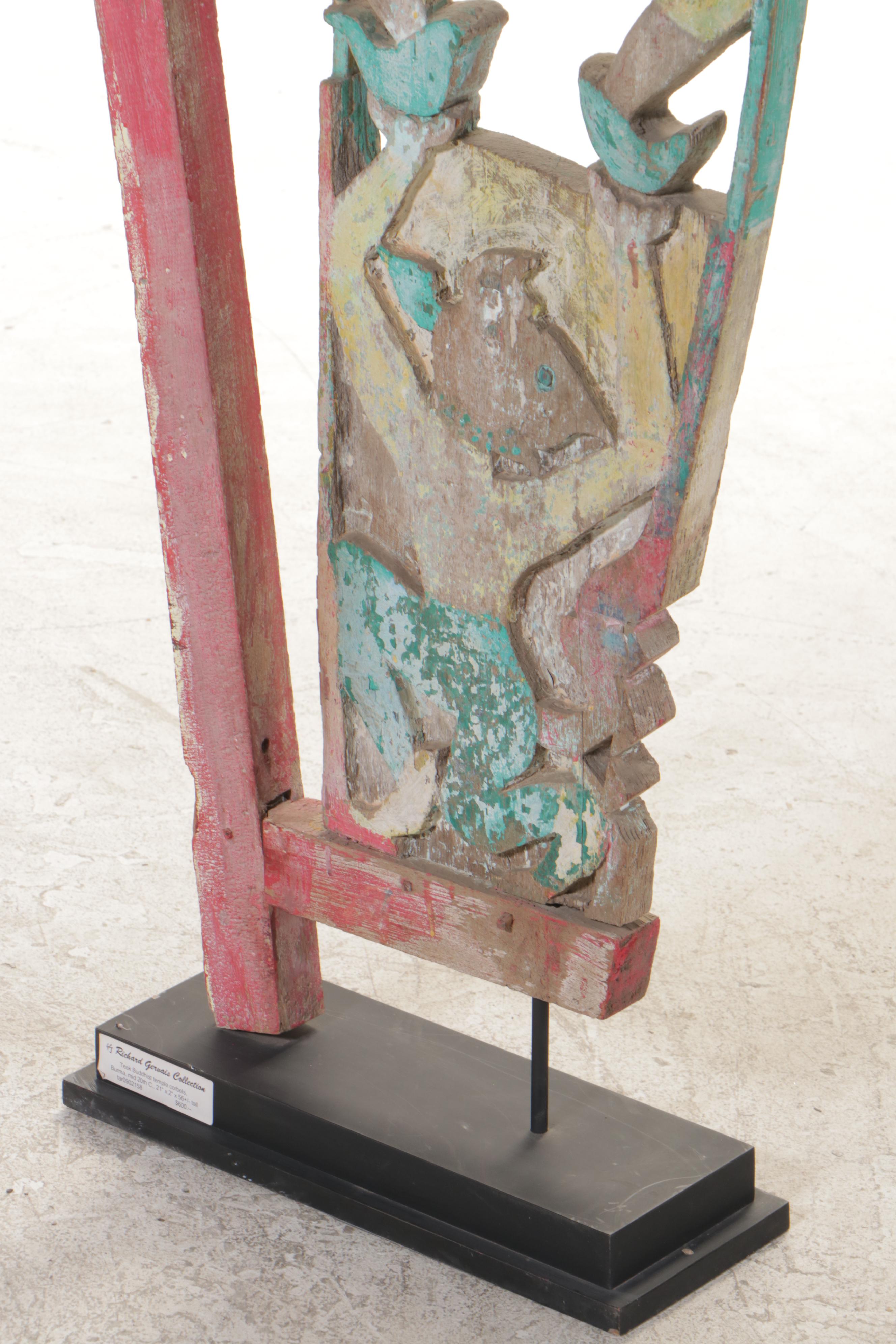 Burmese Teak Buddhist Temple Corbel, Mid-20th Century