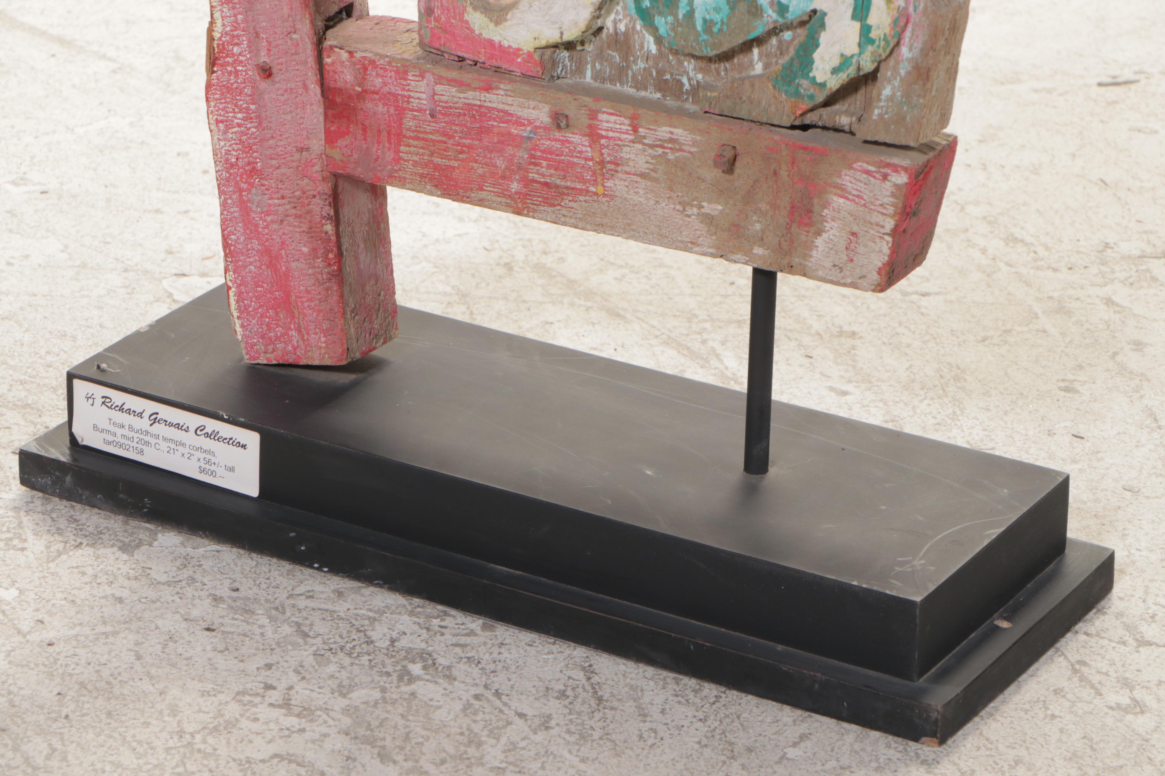 Burmese Teak Buddhist Temple Corbel, Mid-20th Century