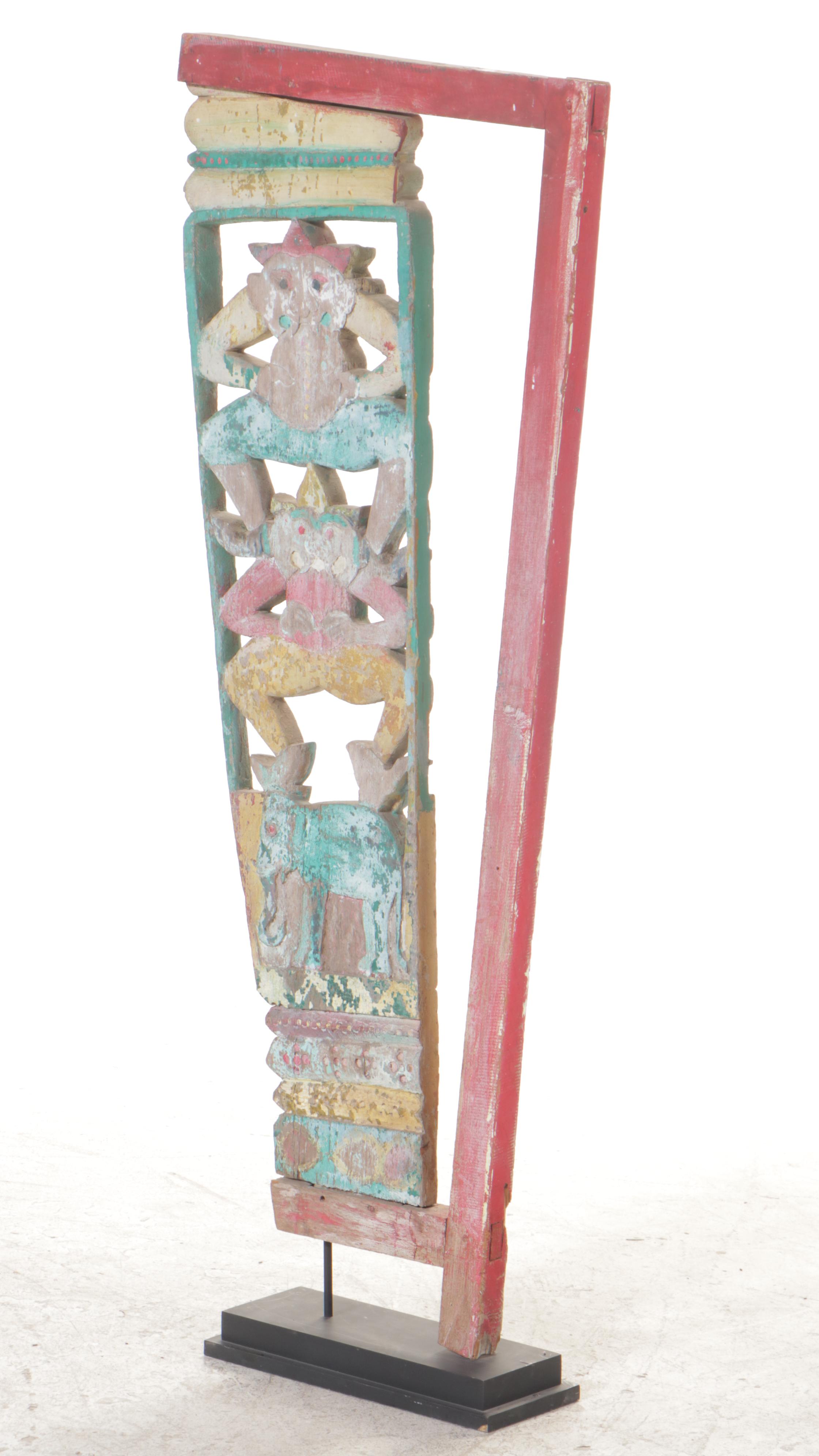 Burmese Teak Buddhist Temple Corbel, Mid-20th Century