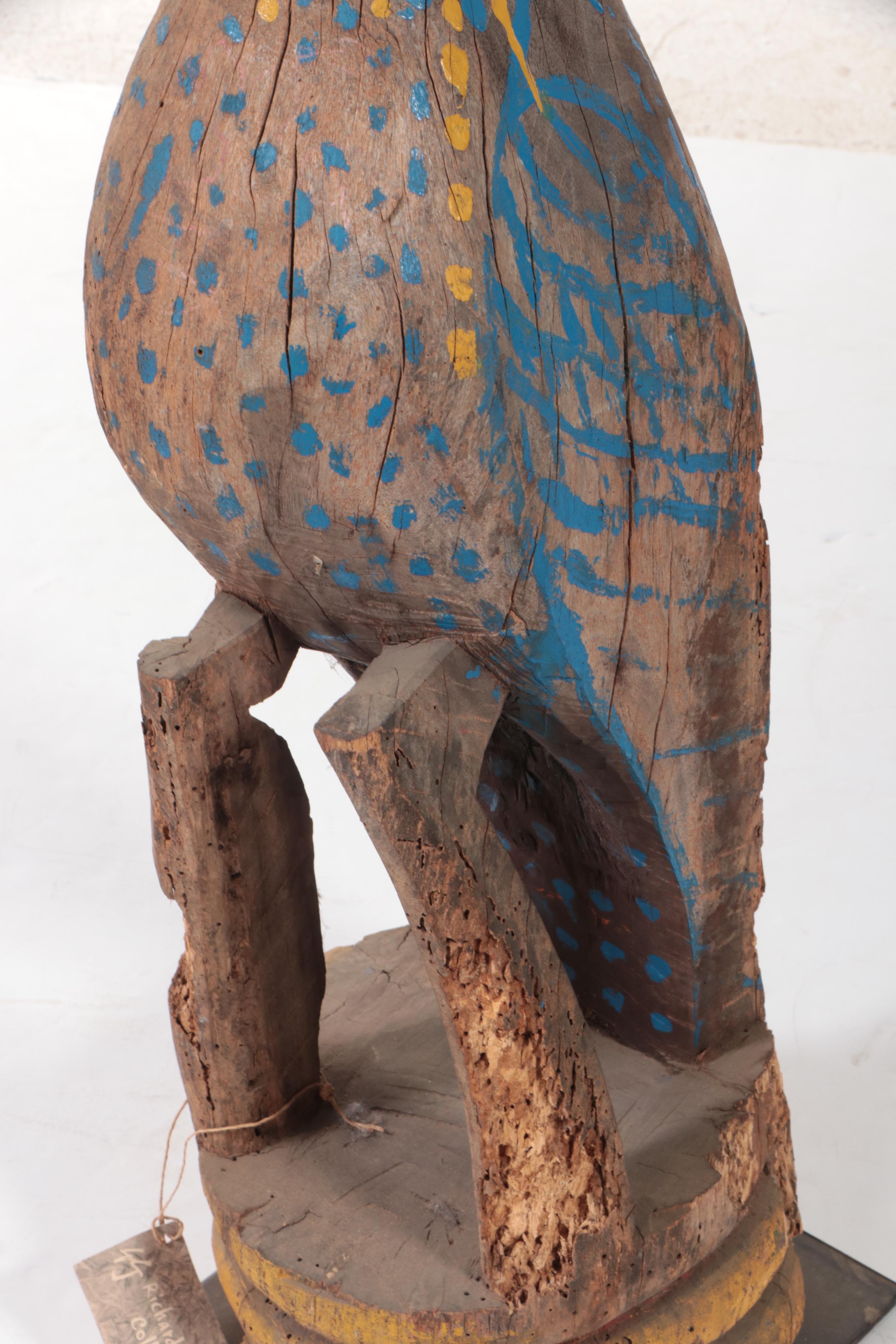 Vietnamese Hand-Painted Carved Wood Sculpture of Peacock