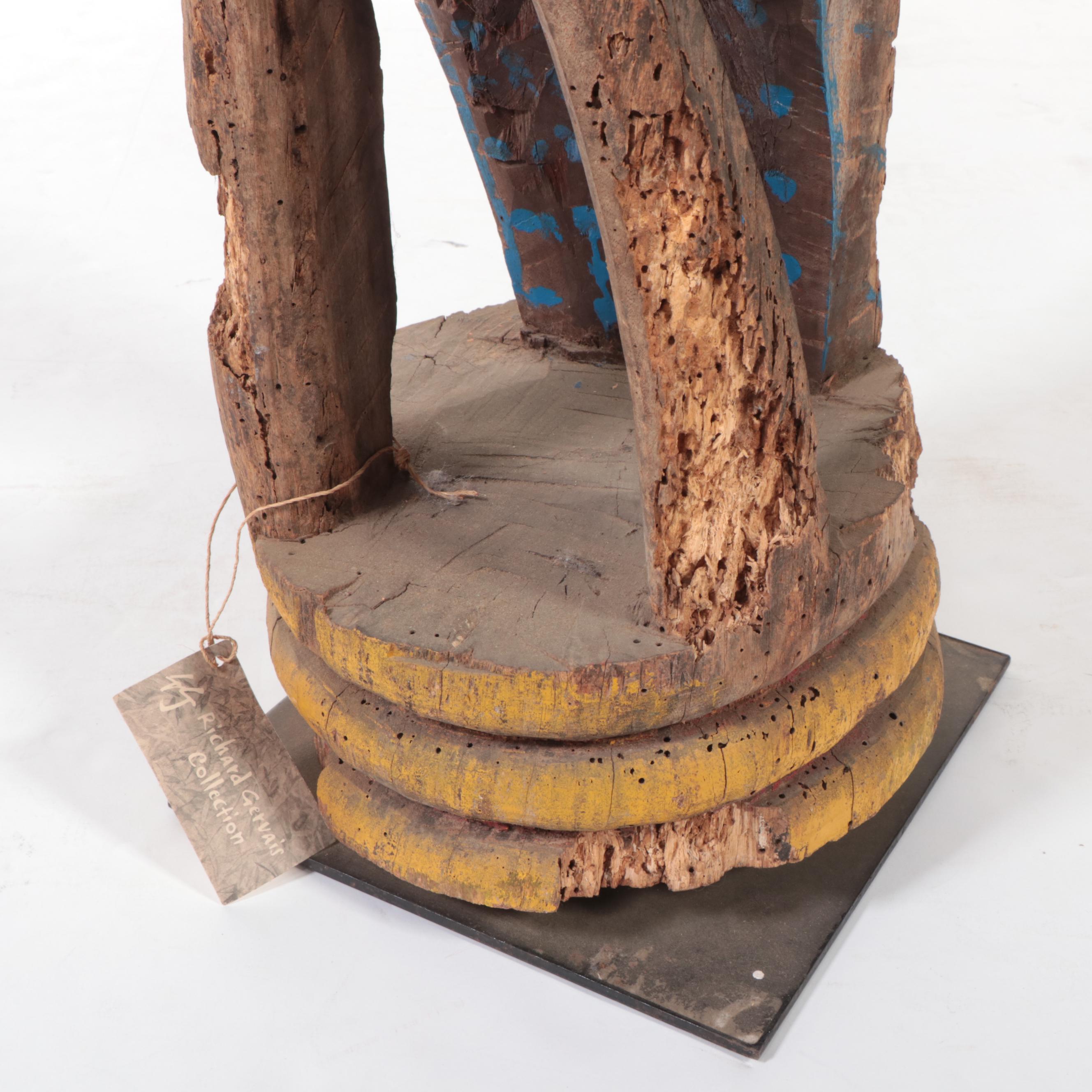 Vietnamese Hand-Painted Carved Wood Sculpture of Peacock