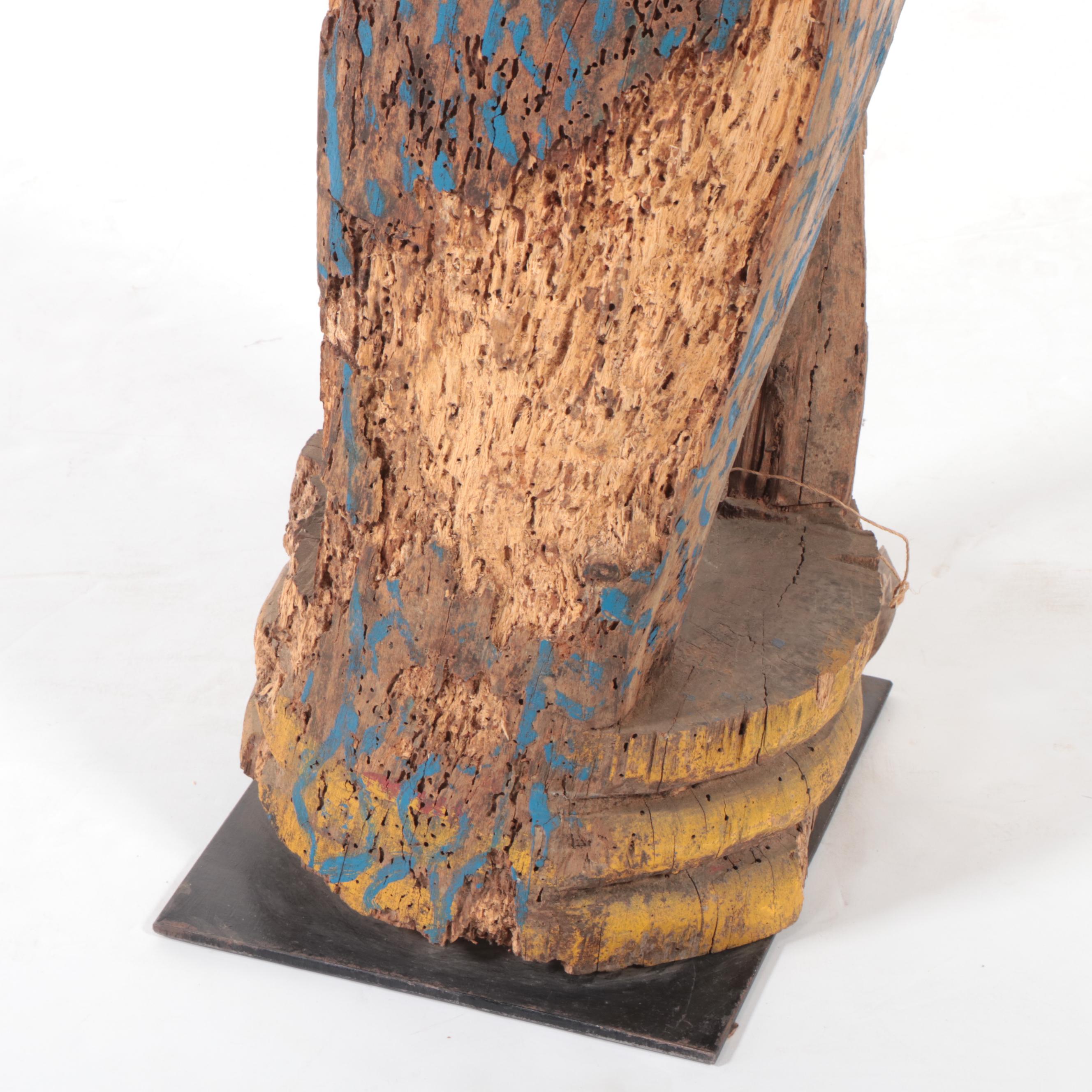 Vietnamese Hand-Painted Carved Wood Sculpture of Peacock