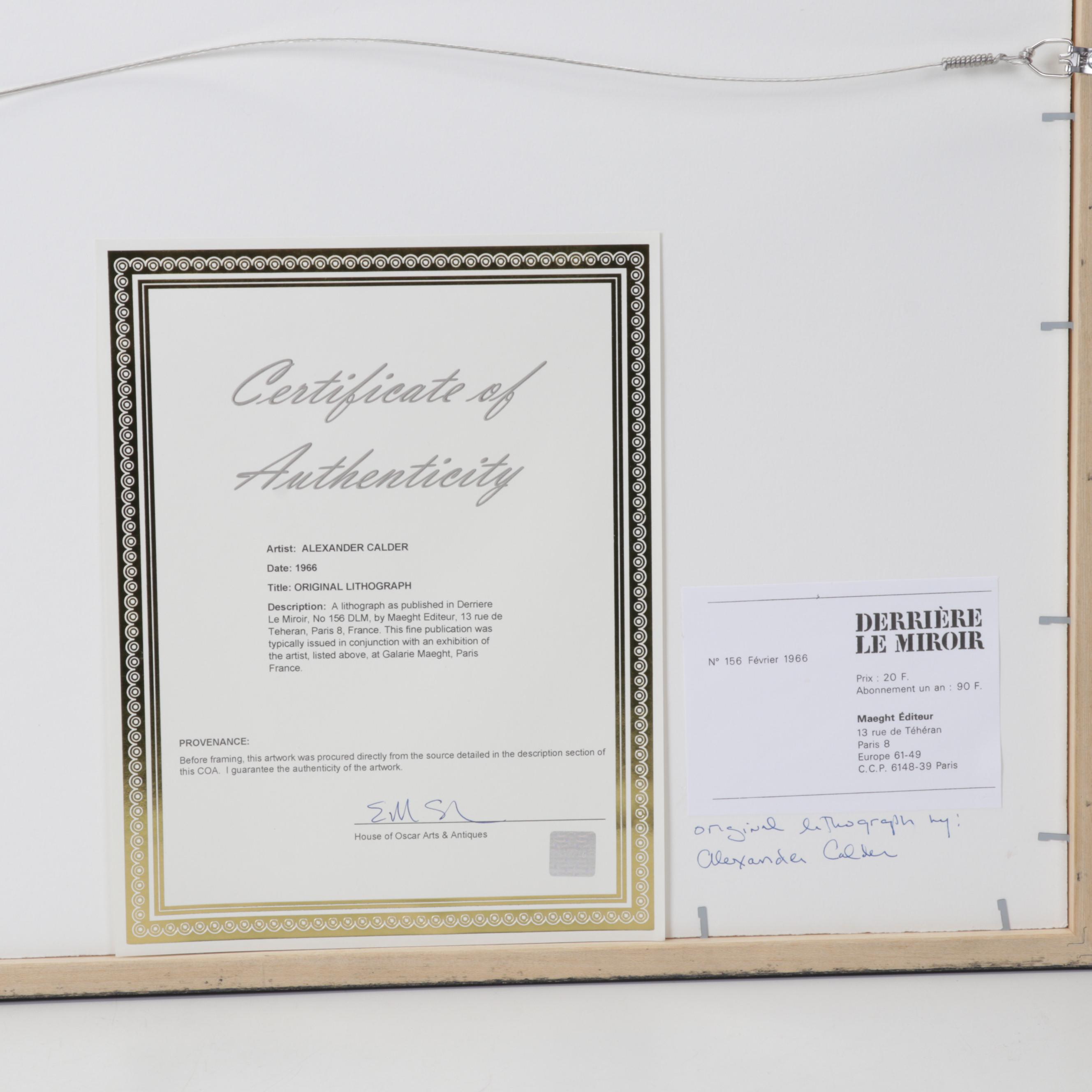 Alexander Calder Double-Page Color Lithograph for "Derrière le Miroir," 1966