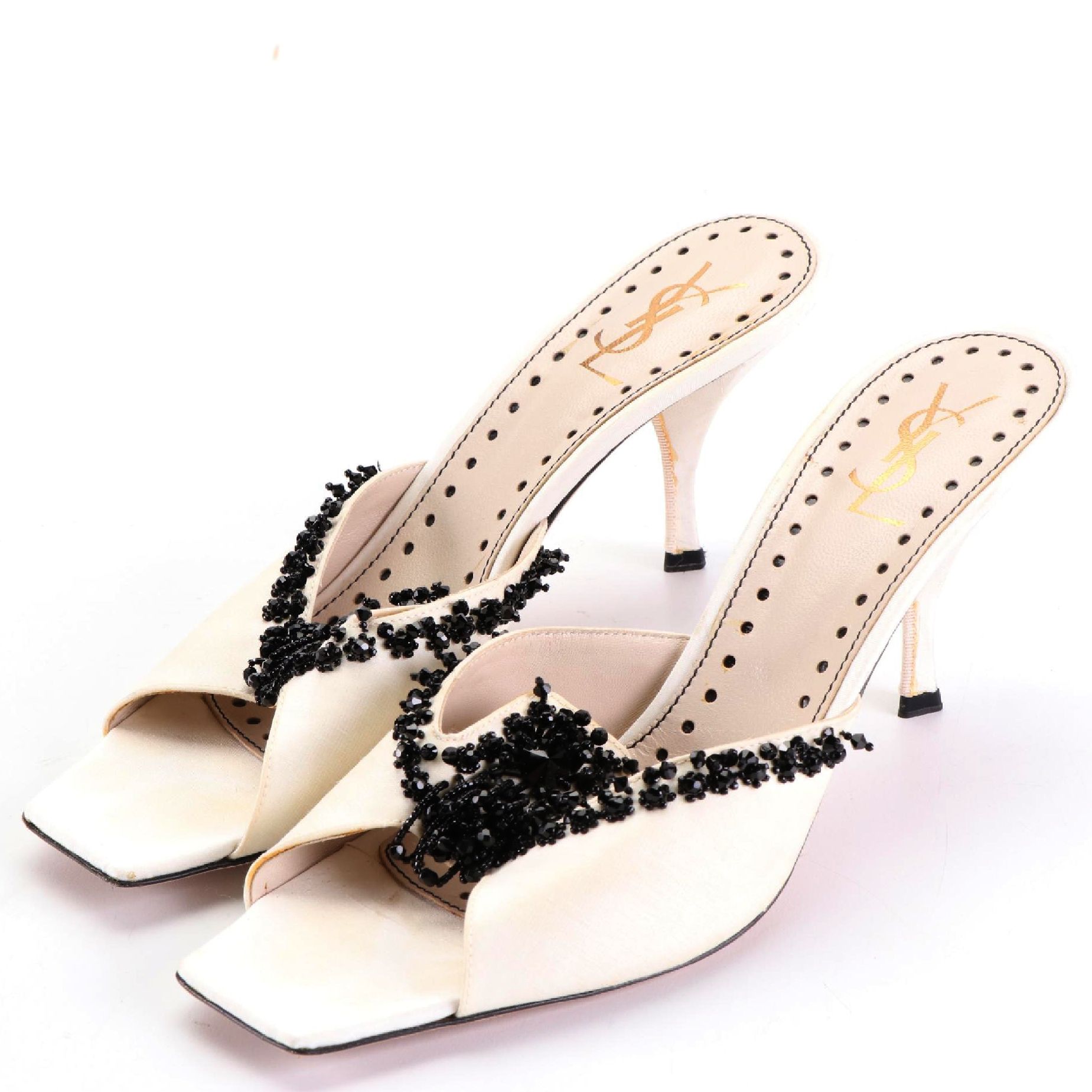 Yves Saint Laurent Slides in Silk with Beading