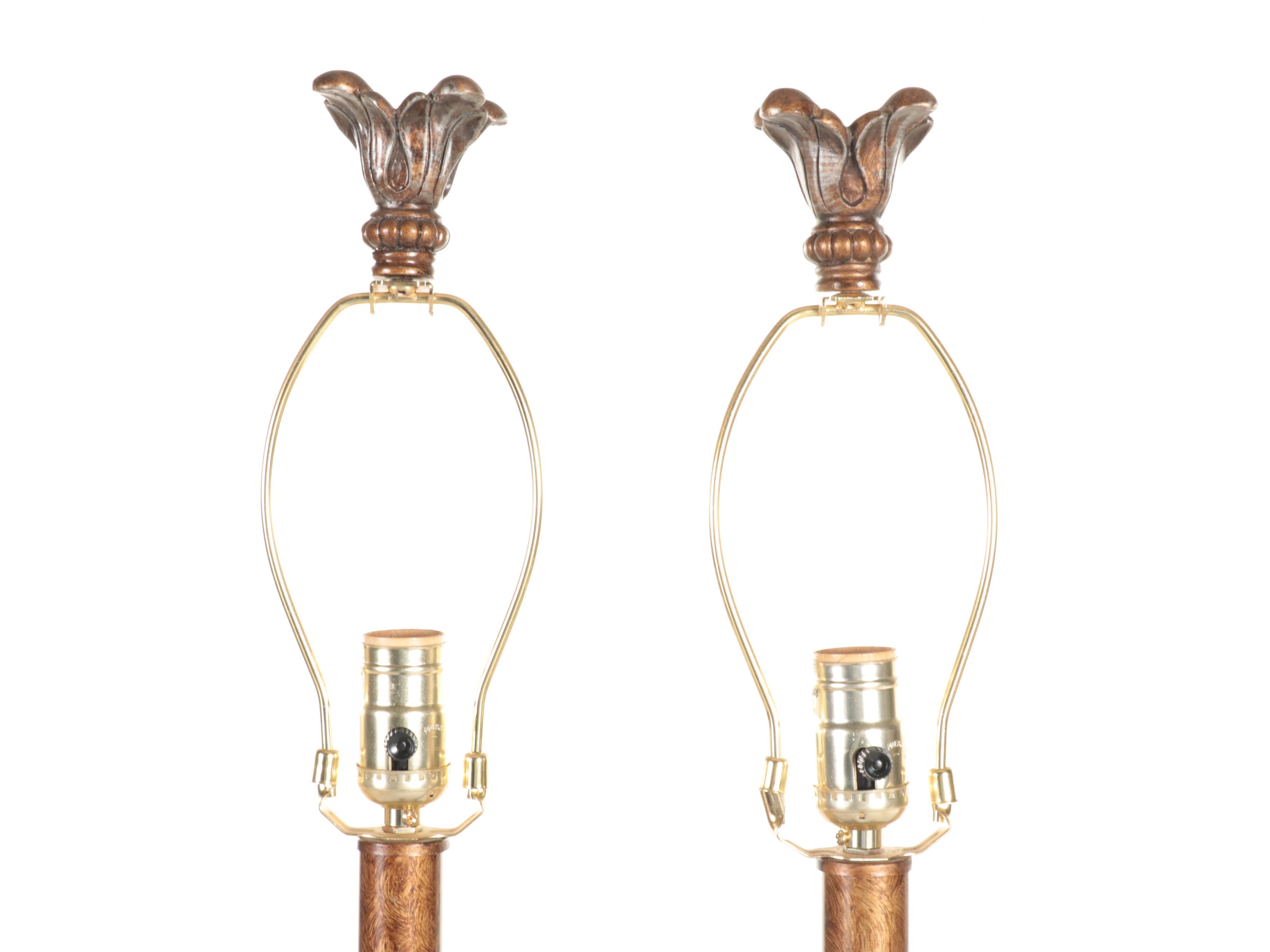 Pair of Composite, Glass and Metal Buffet Candlestick Lamps