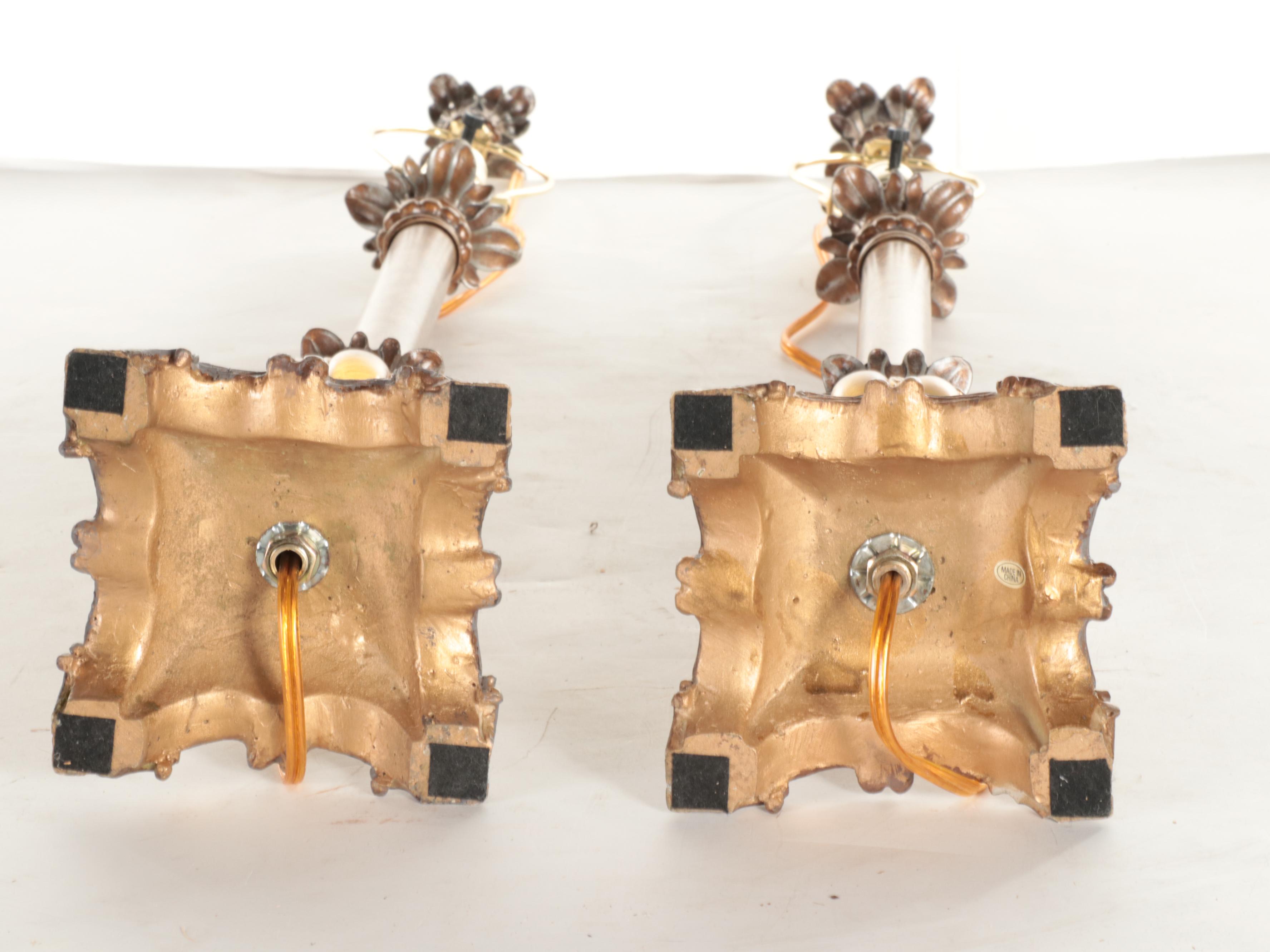 Pair of Composite, Glass and Metal Buffet Candlestick Lamps