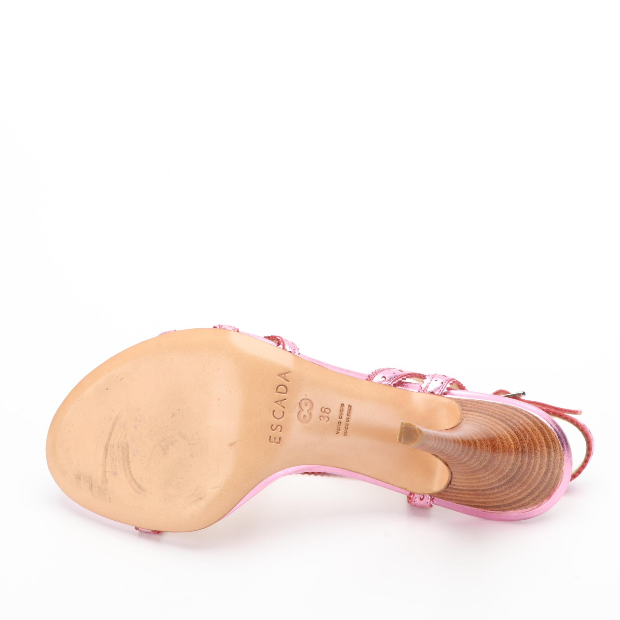 Escada Slingback High-Heeled Shoes in Metallic Pink Leather with Box