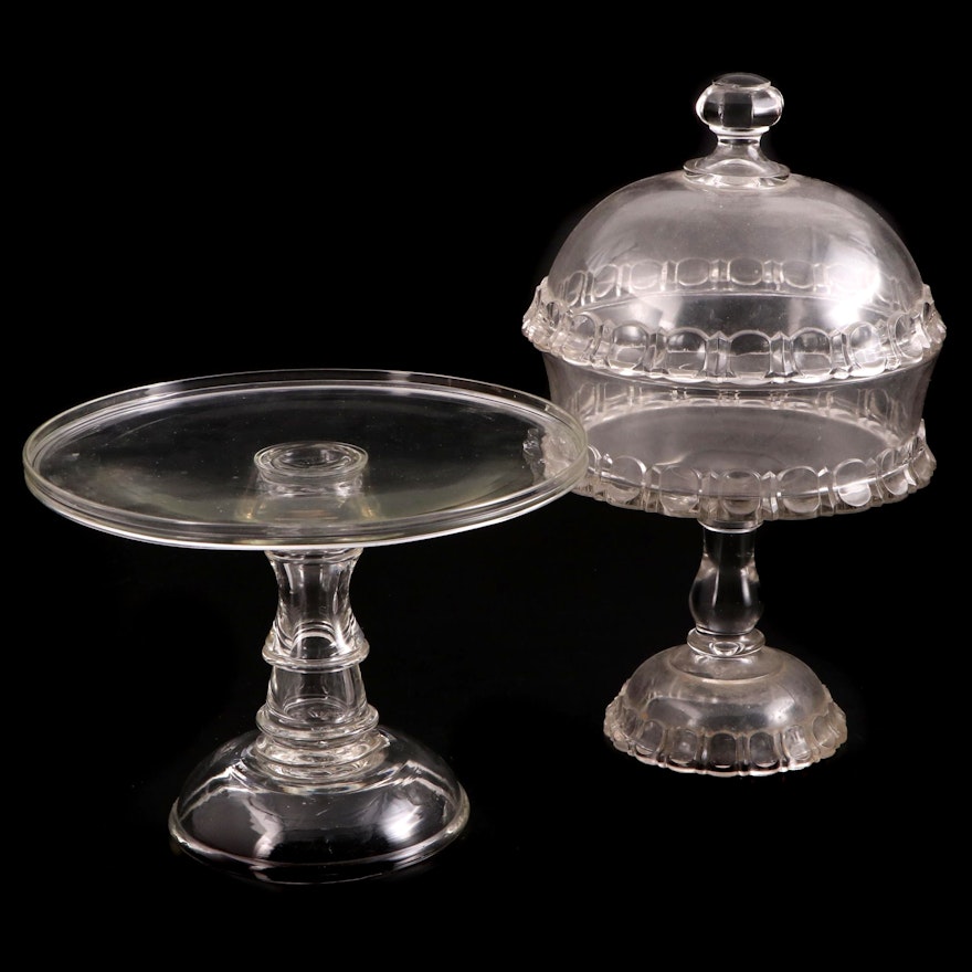 Adams & Co. "Apollo" Clear Pressed Glass Covered Compote with Other Cake Stand