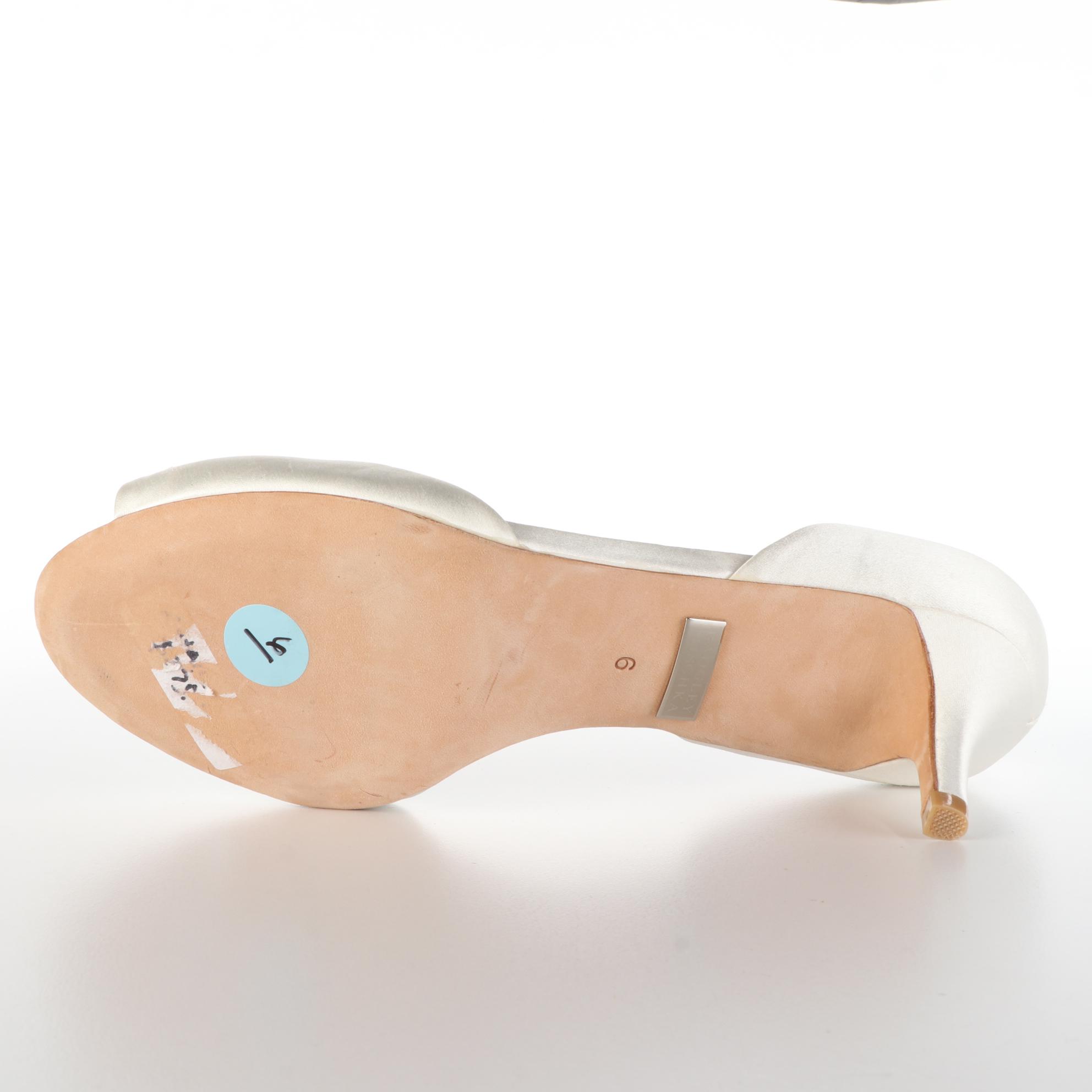 Badgley Mischka Embellished Peep-Toe Pumps in Satin