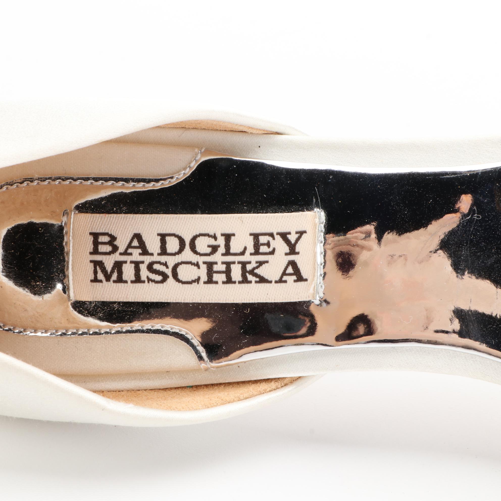 Badgley Mischka Embellished Peep-Toe Pumps in Satin