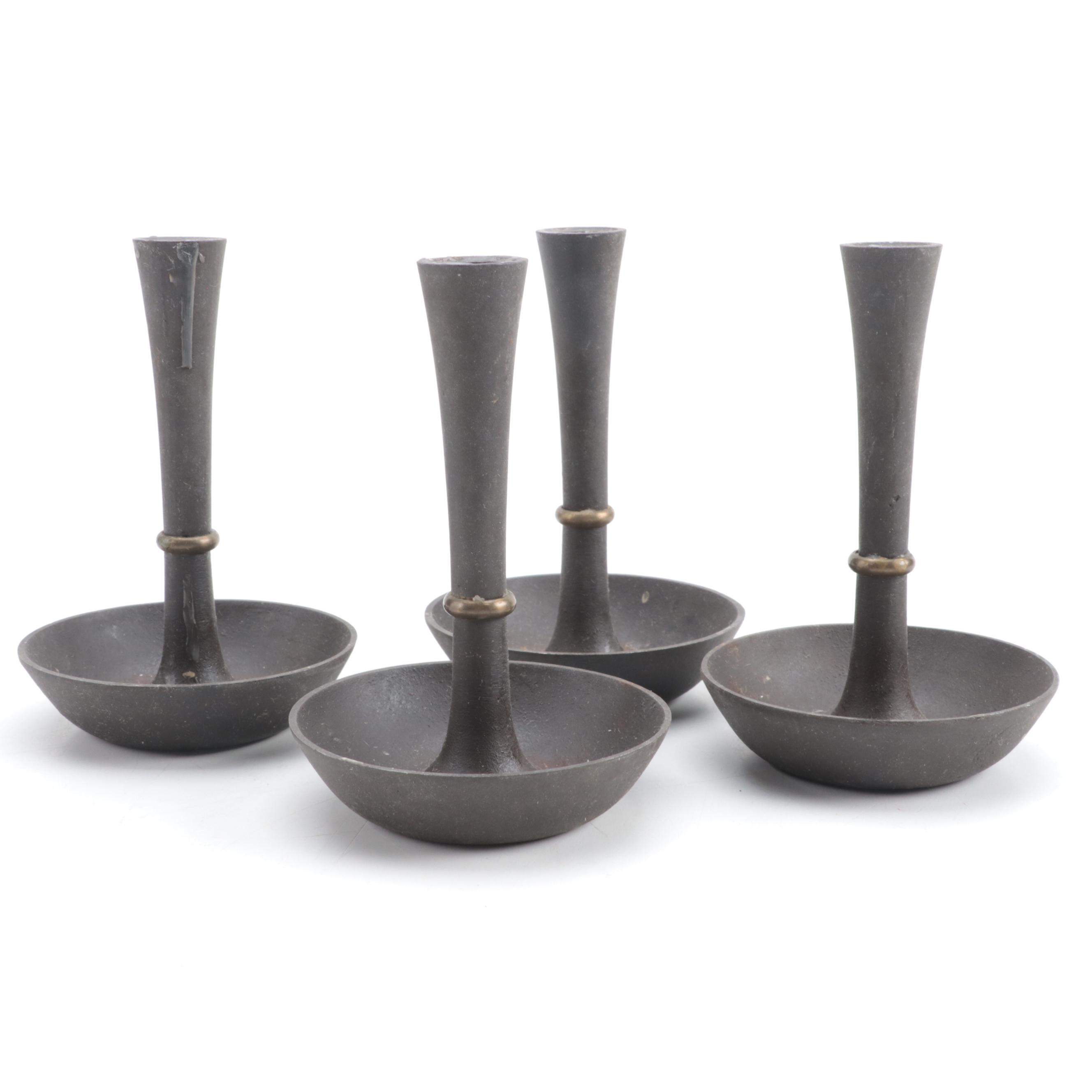 Jens Quistgaard for Dansk Metal Candle Holders with Taper Candles