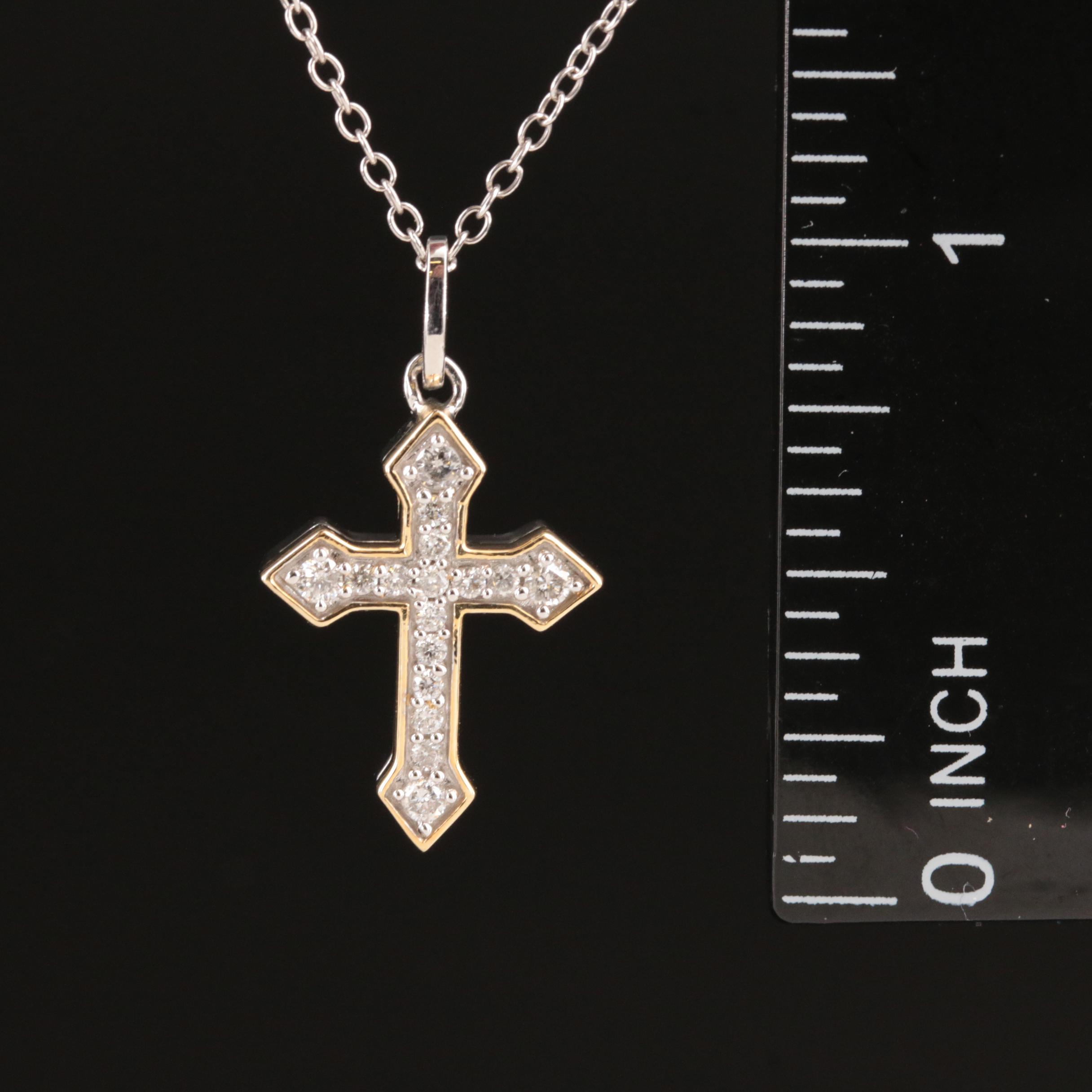 Sterling Diamond Cross Pendant Necklace with 14K Accent