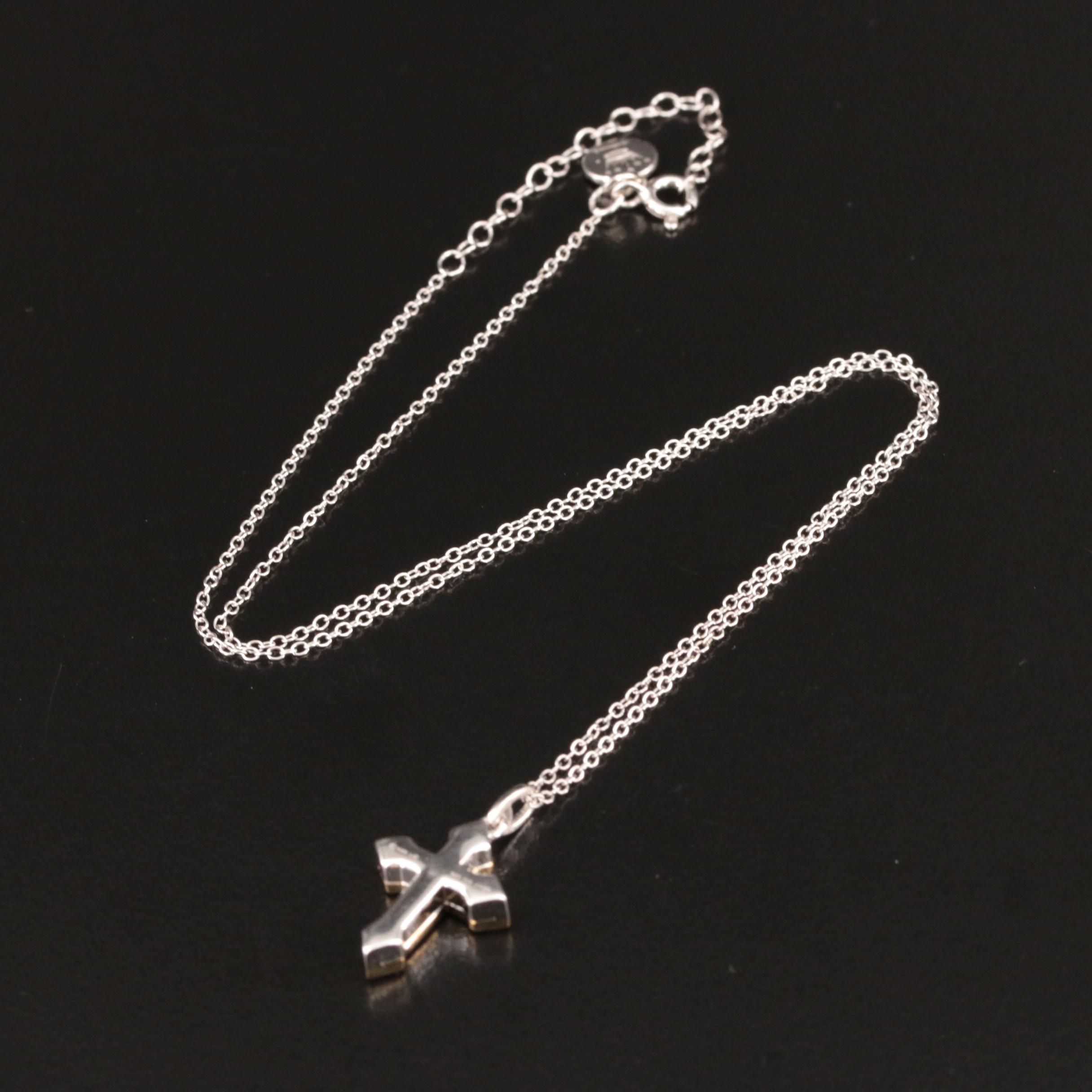 Sterling Diamond Cross Pendant Necklace with 14K Accent